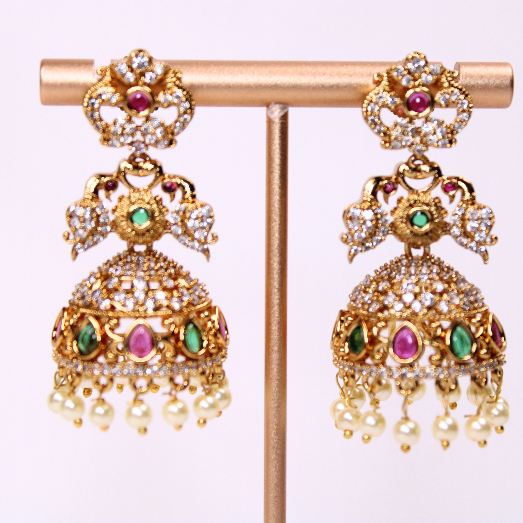 Emerald Ruby Peacock Earrings