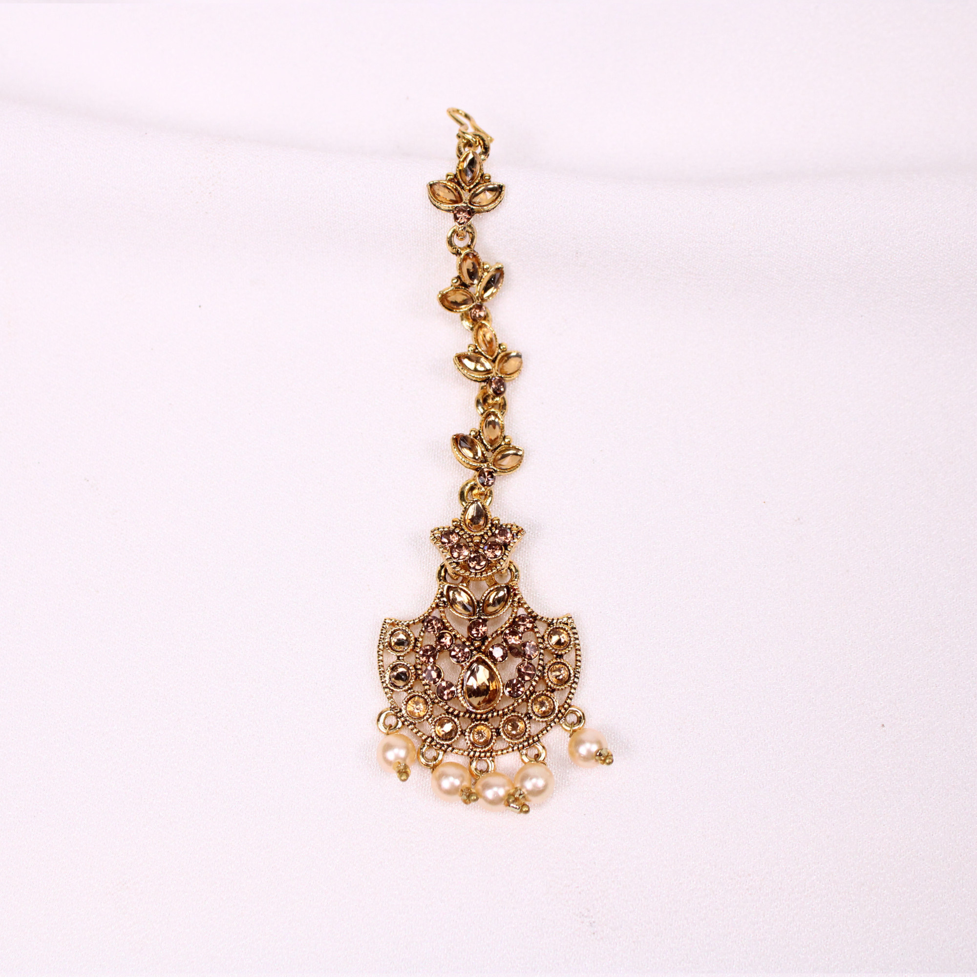 Floral Netti sutti with Champagne Stones and Pearl Drops