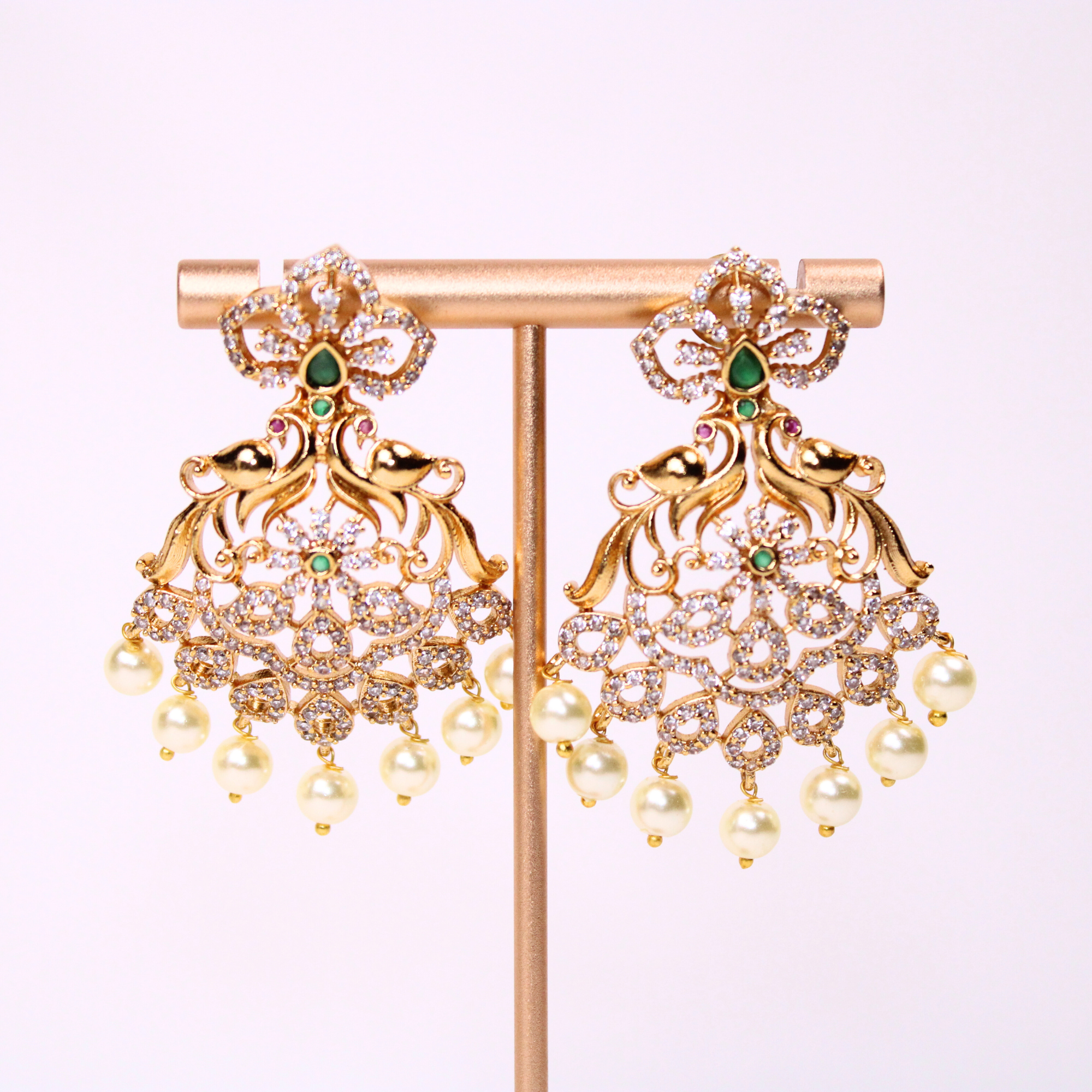 Emerald Peacock Chandelier Earrings