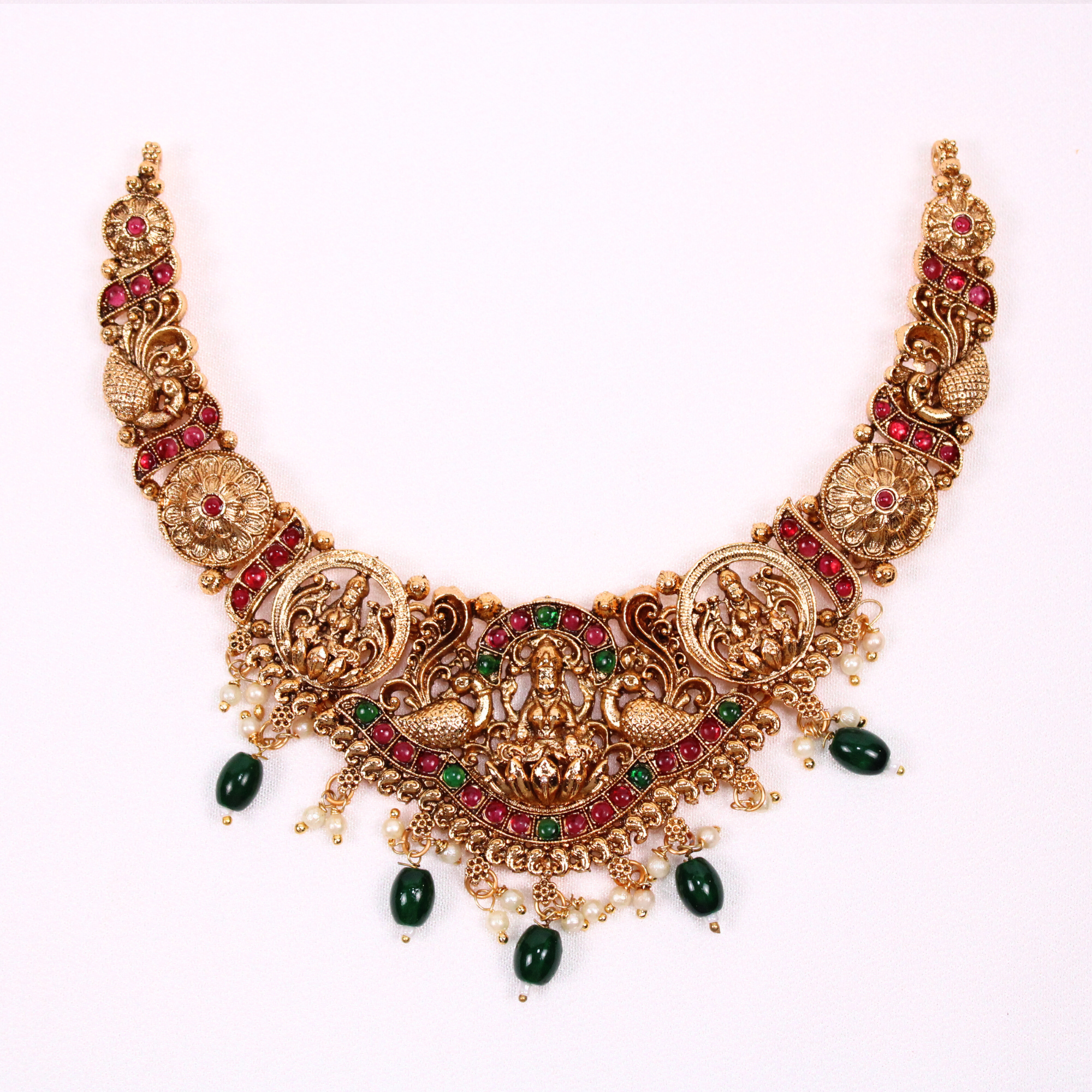 Lakshmi Peacock Arch Temple Necklace Set with Earrings