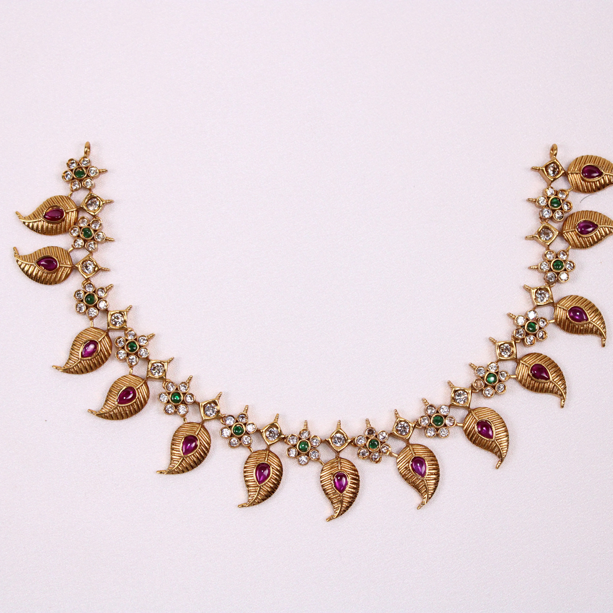 Leaf Motif Temple Necklace Set with Earrings