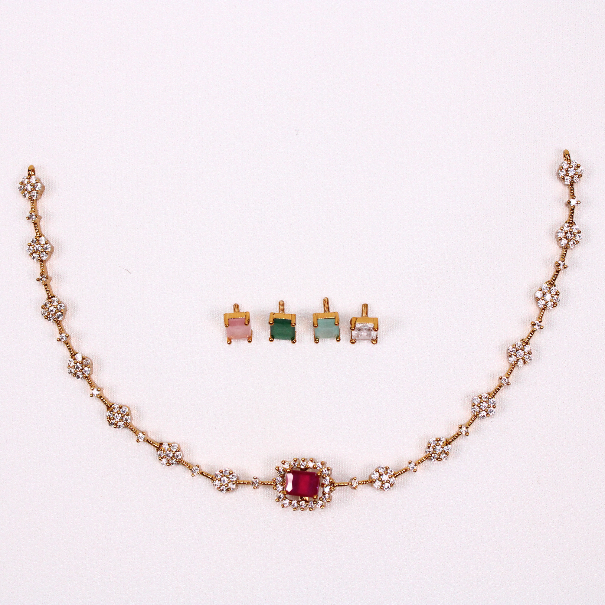 Royal Emerald-Ruby Floral Necklace Set with Interchangeable Accents