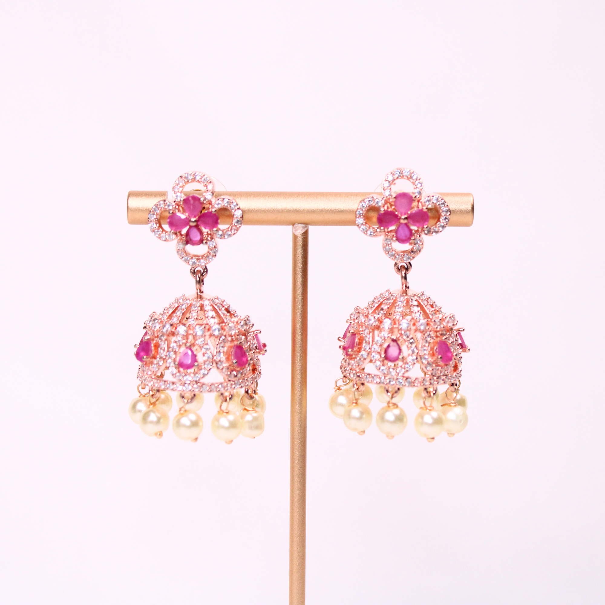 Blush Bloom Rose-Gold Temple Earrings