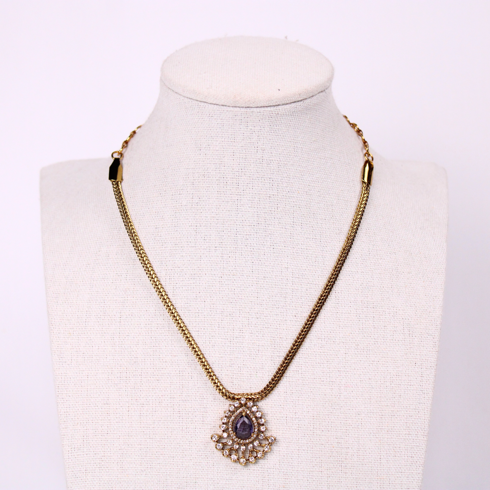 Purple Stone Floral Pendant Necklace and Earring Set