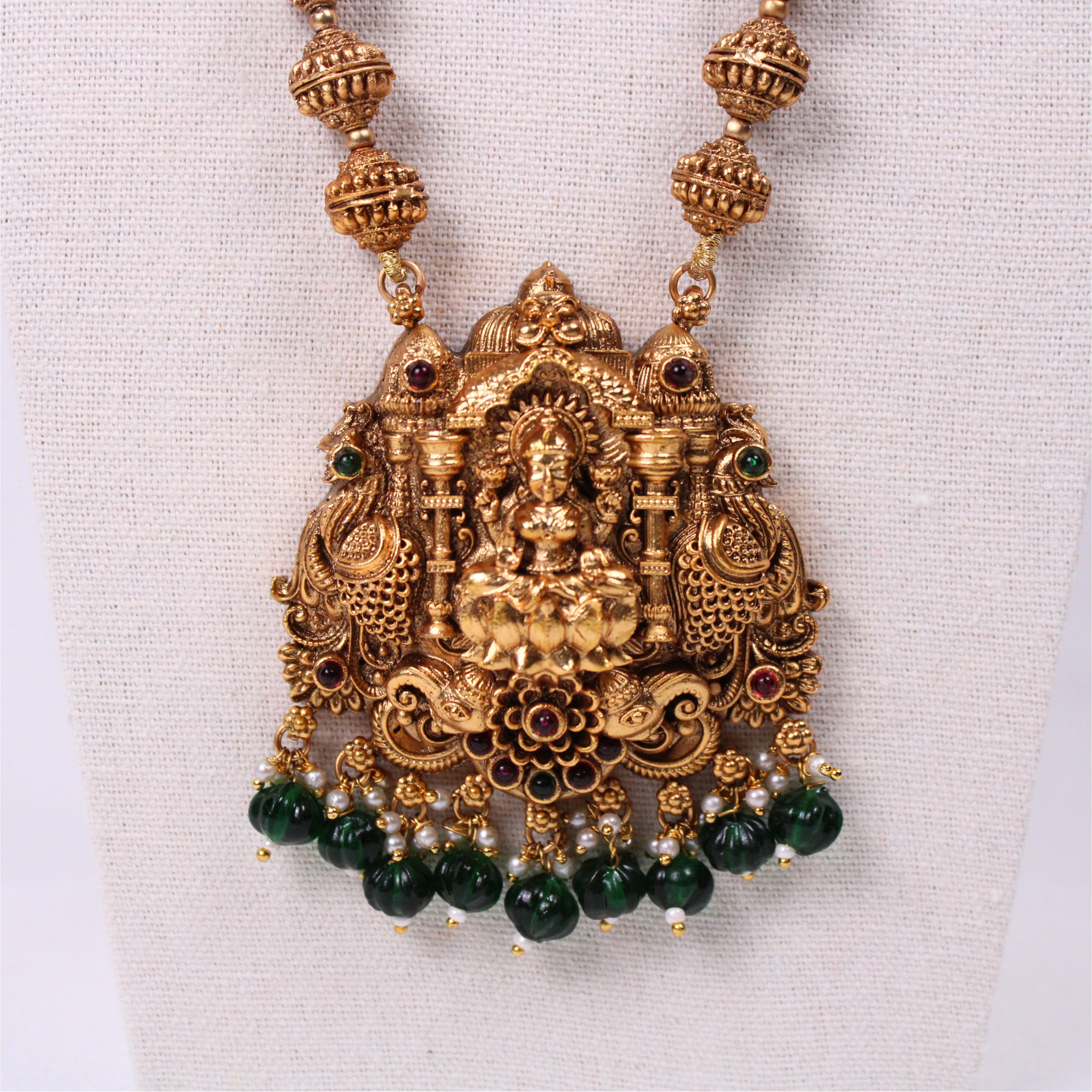 Lakshmi Temple Aram with Emerald Green Earrings