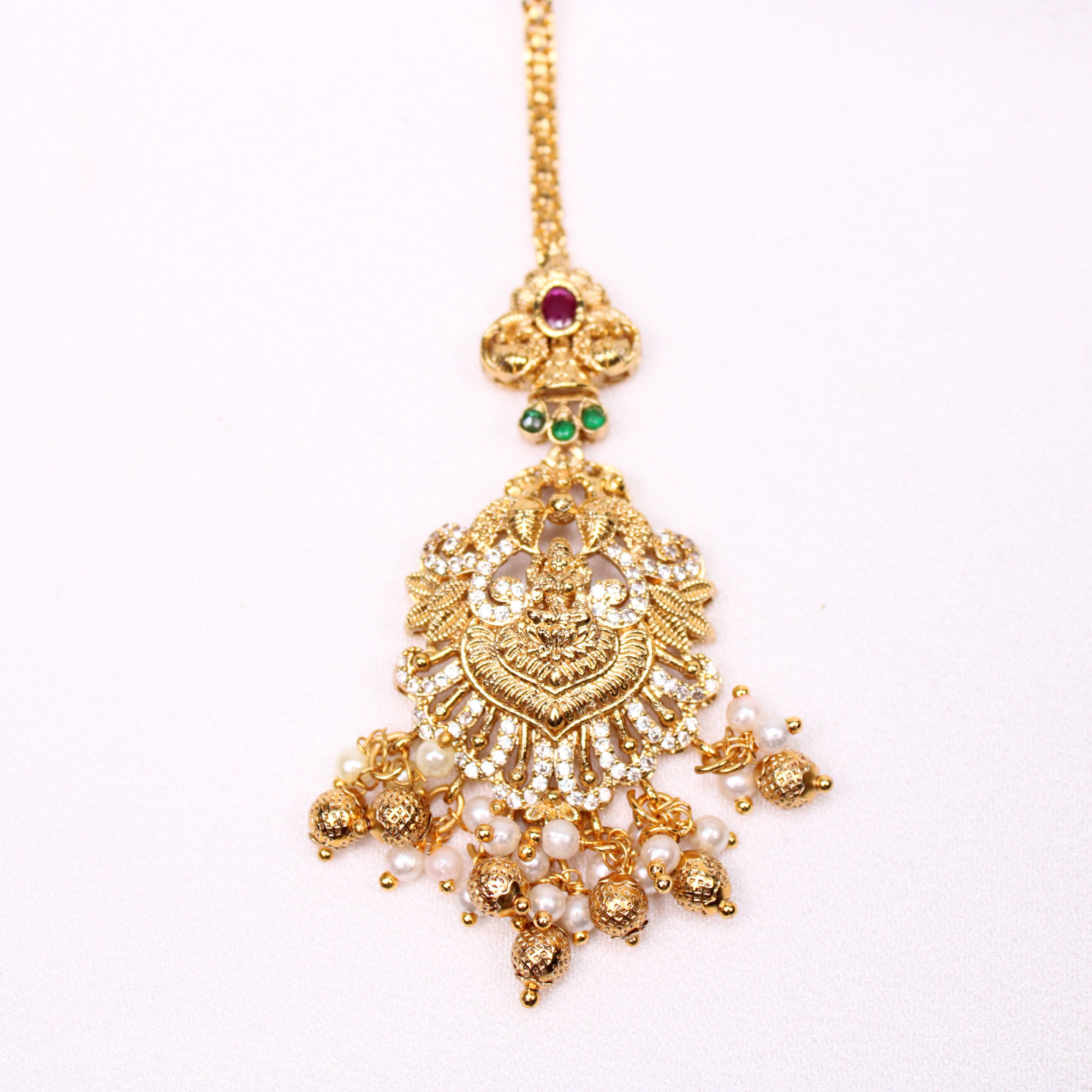 Lakshmi Netti sutti with Ruby-Color, Green, and Pearl Accents