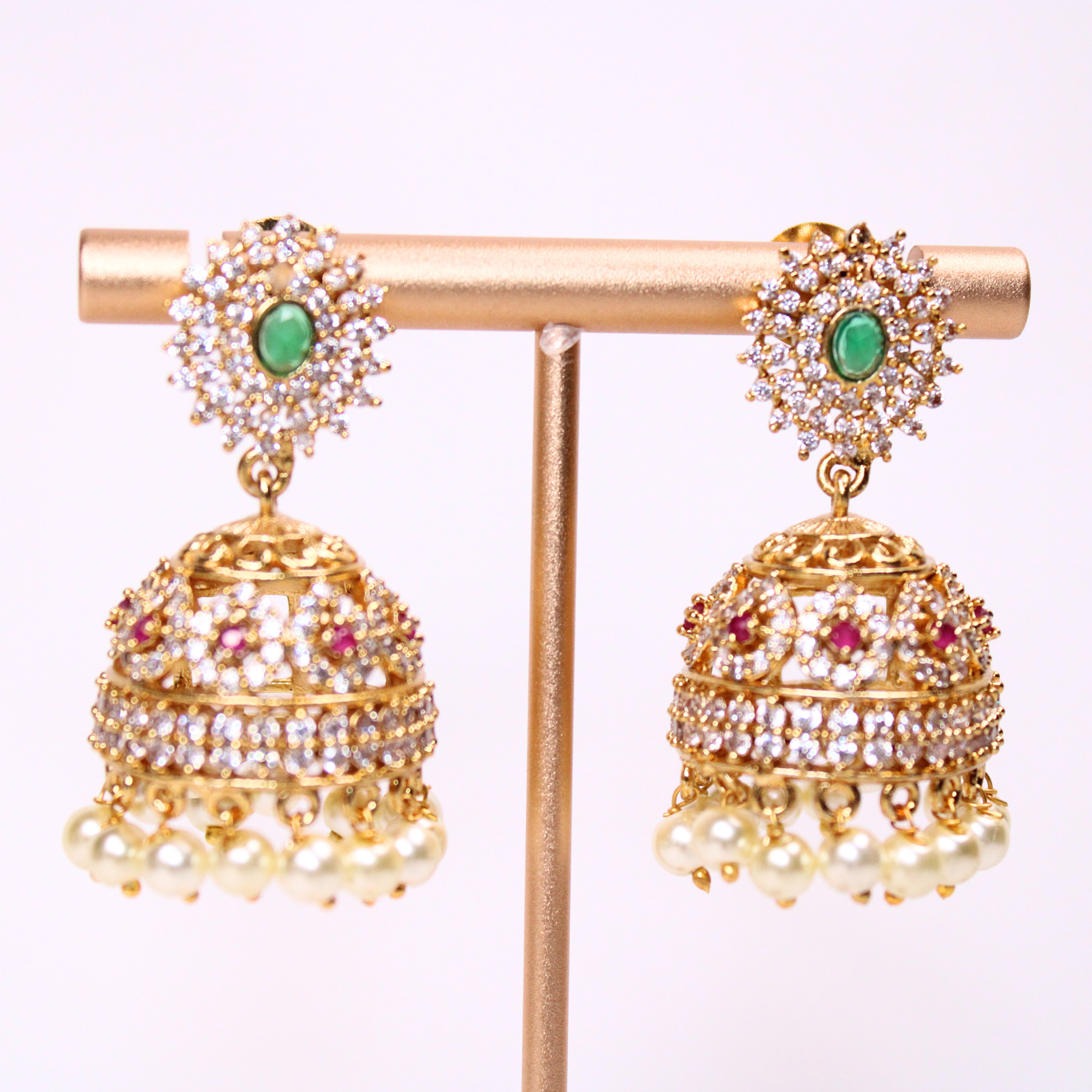 Emerald Radiance Gold-Plated Temple Earrings