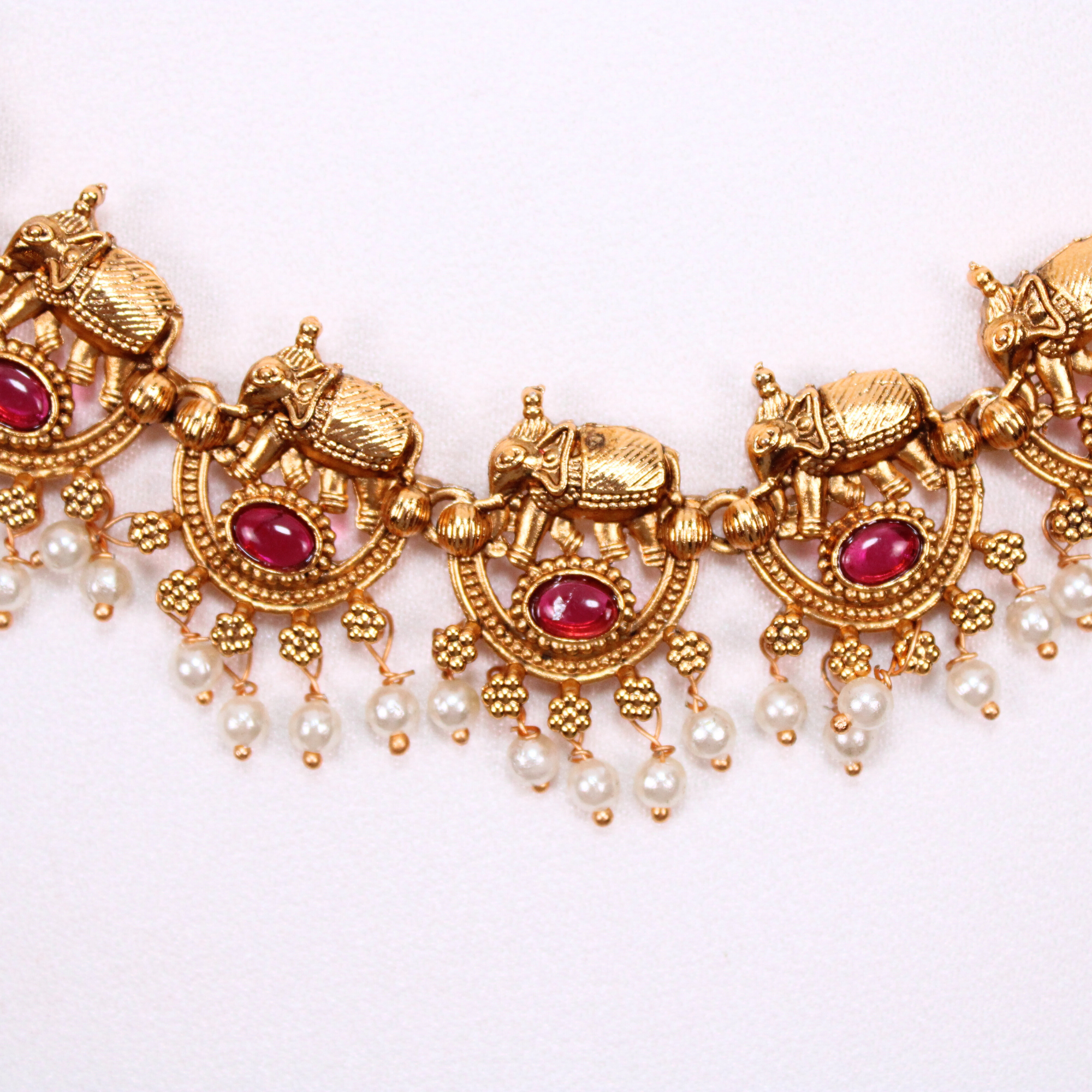 Elephant Motif Temple Necklace Set with Earrings