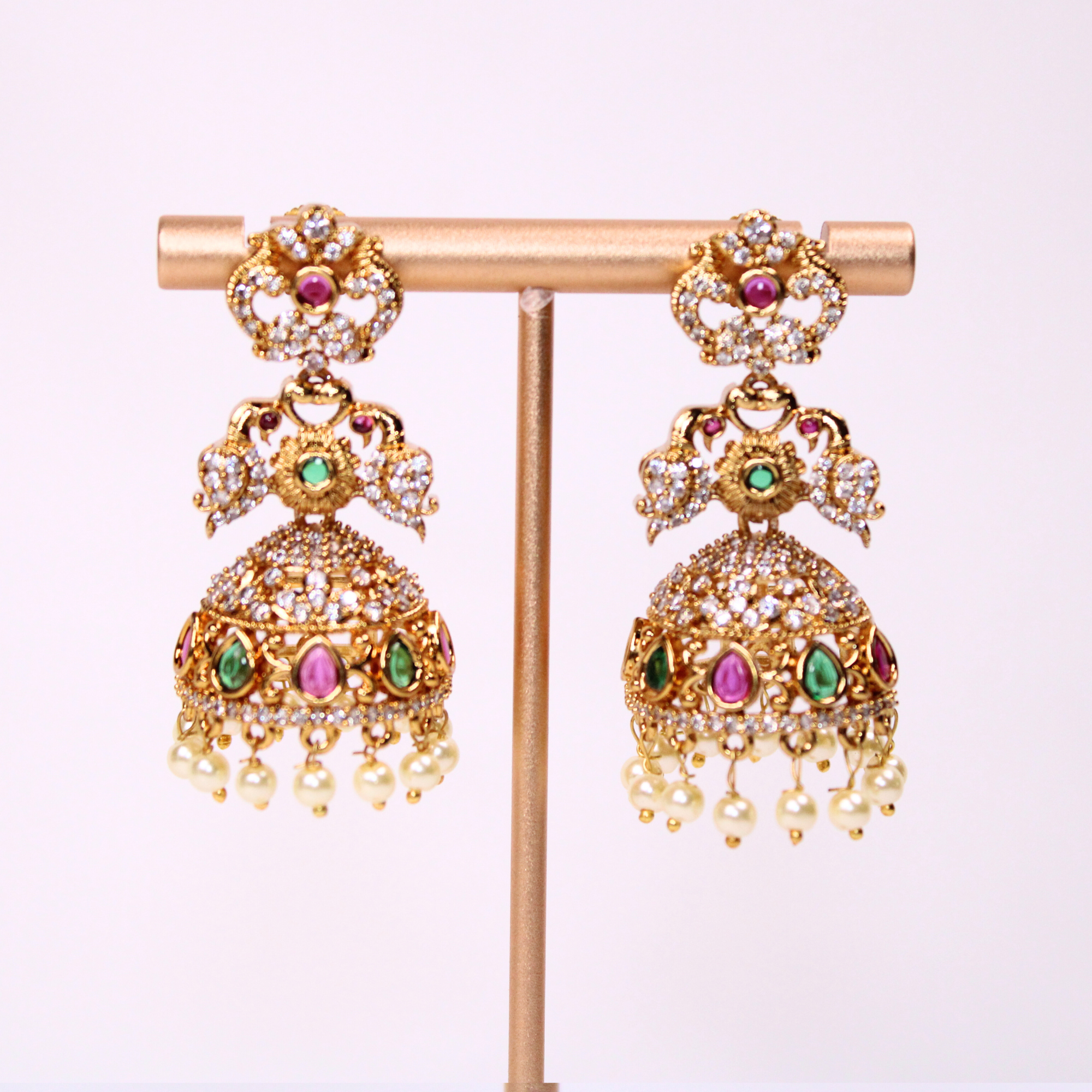 Emerald Ruby Peacock Earrings