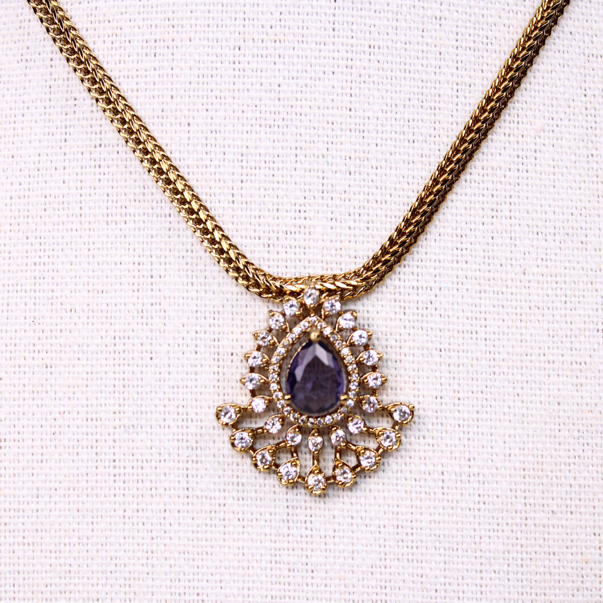 Purple Stone Floral Pendant Necklace and Earring Set