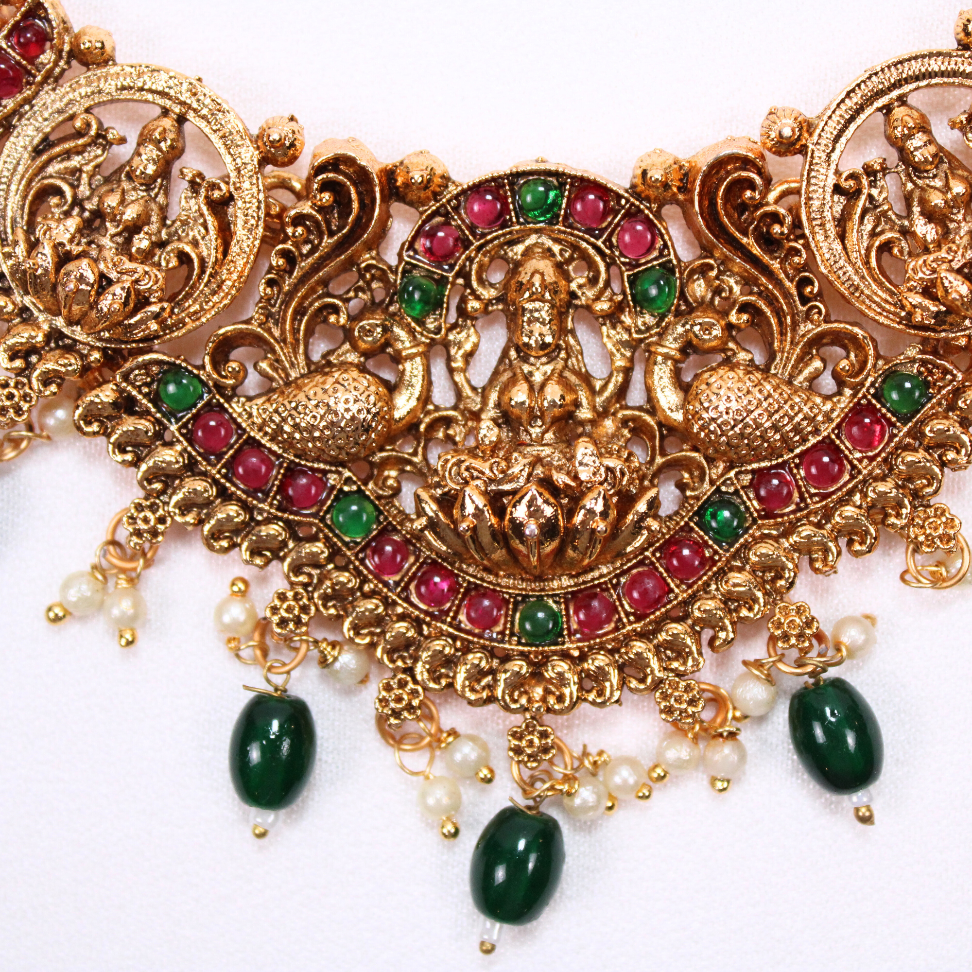 Lakshmi Peacock Arch Temple Necklace Set with Earrings