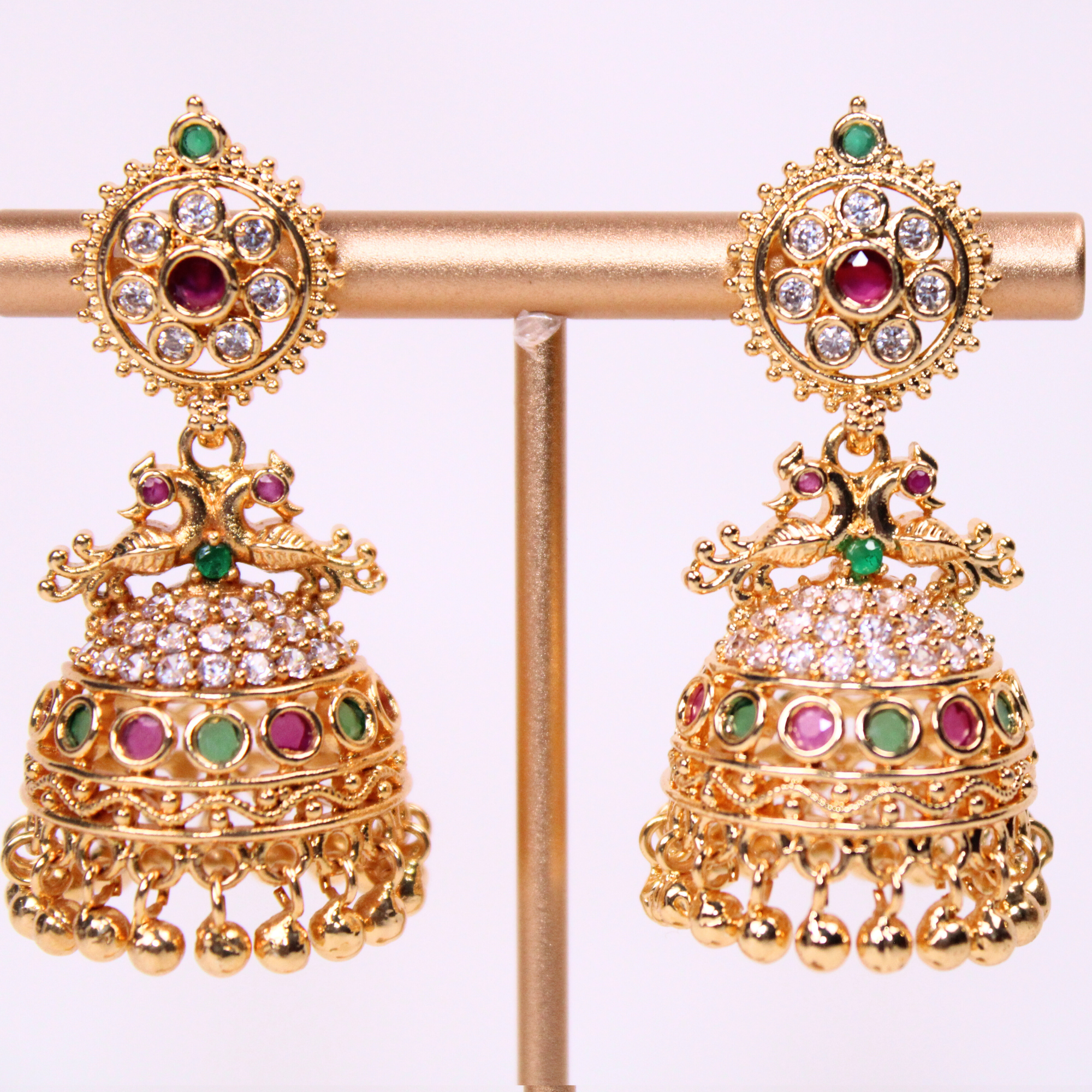 Peacock Radiance Temple Earrings