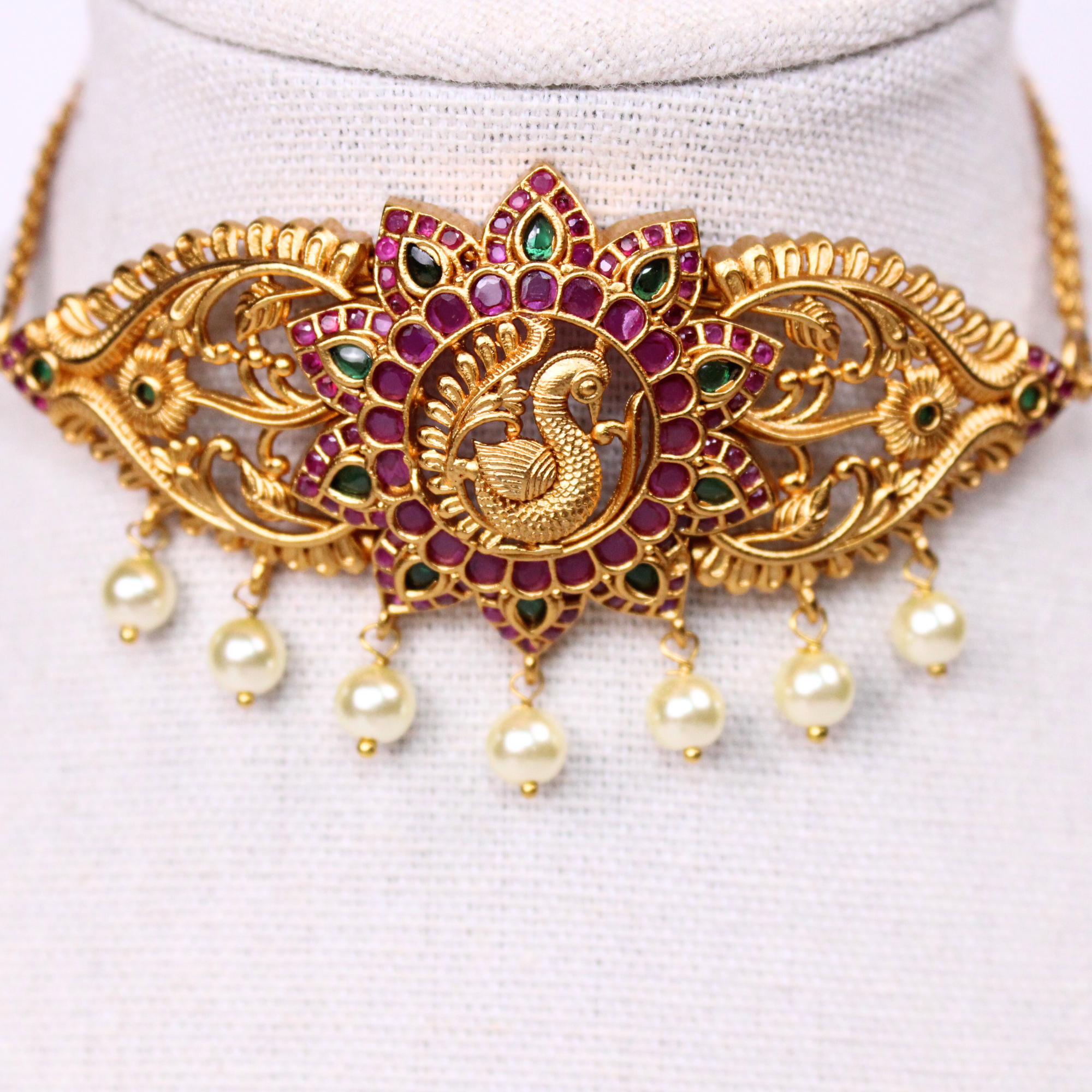 Navaratna Peacock Heritage Temple Choker Set with Earrings