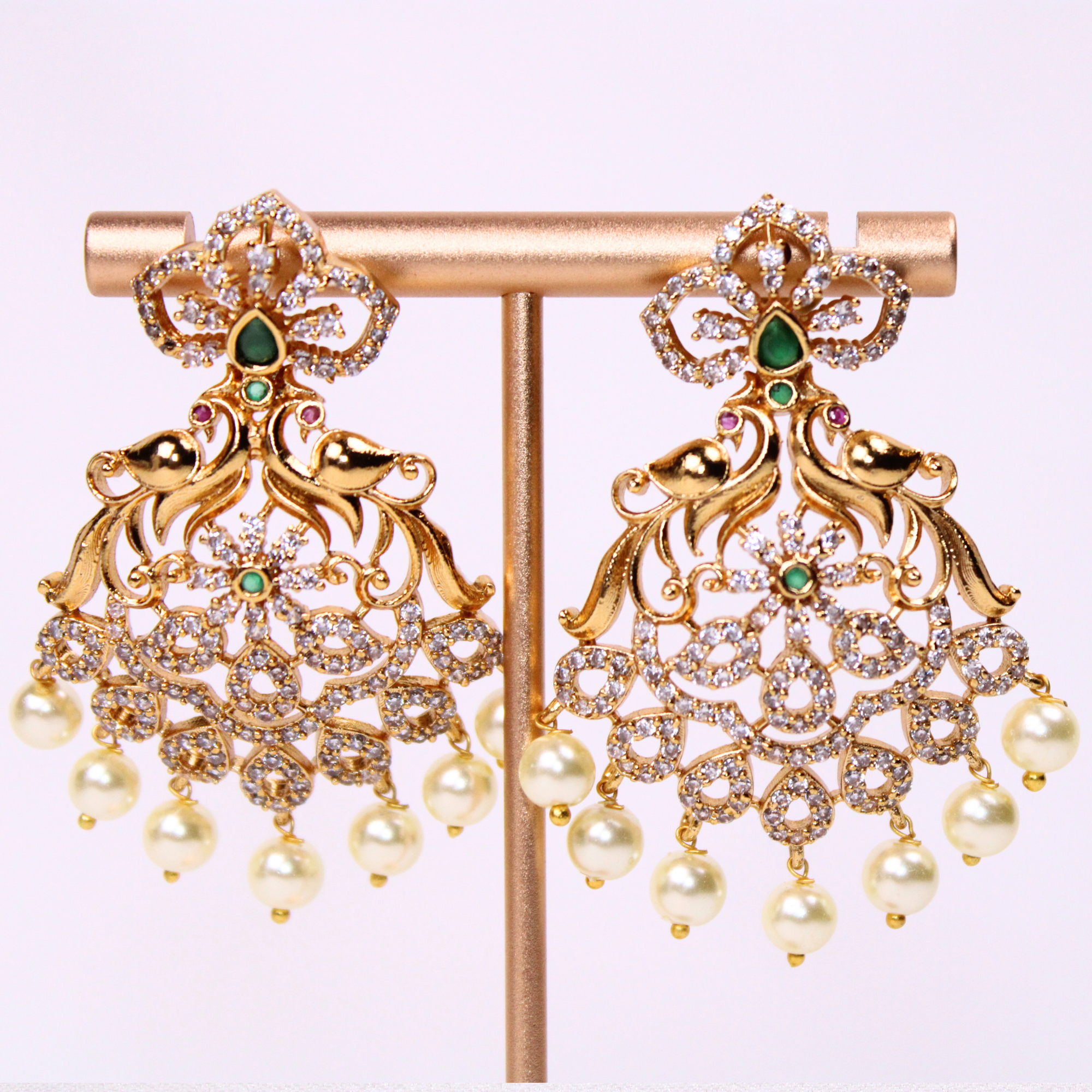 Emerald Peacock Chandelier Earrings