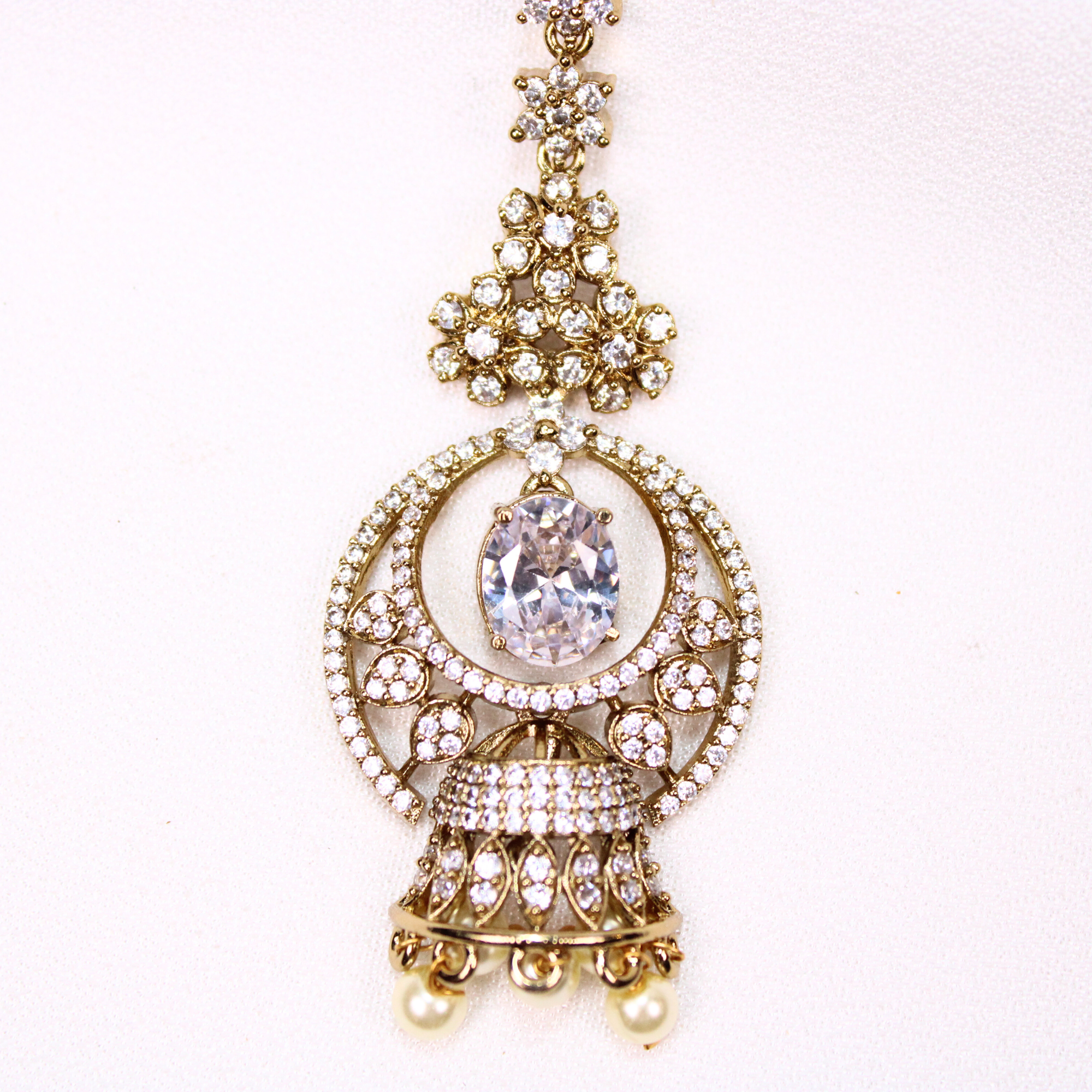 White Stone Crescent Netti sutti with Jhumka Pendant