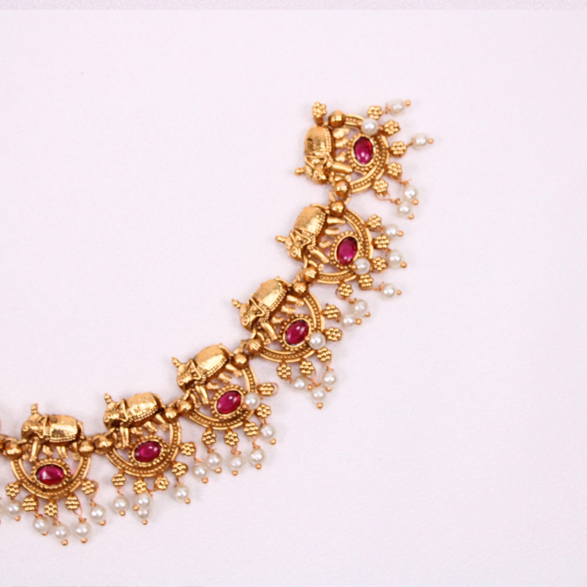 Elephant Motif Temple Necklace Set with Earrings