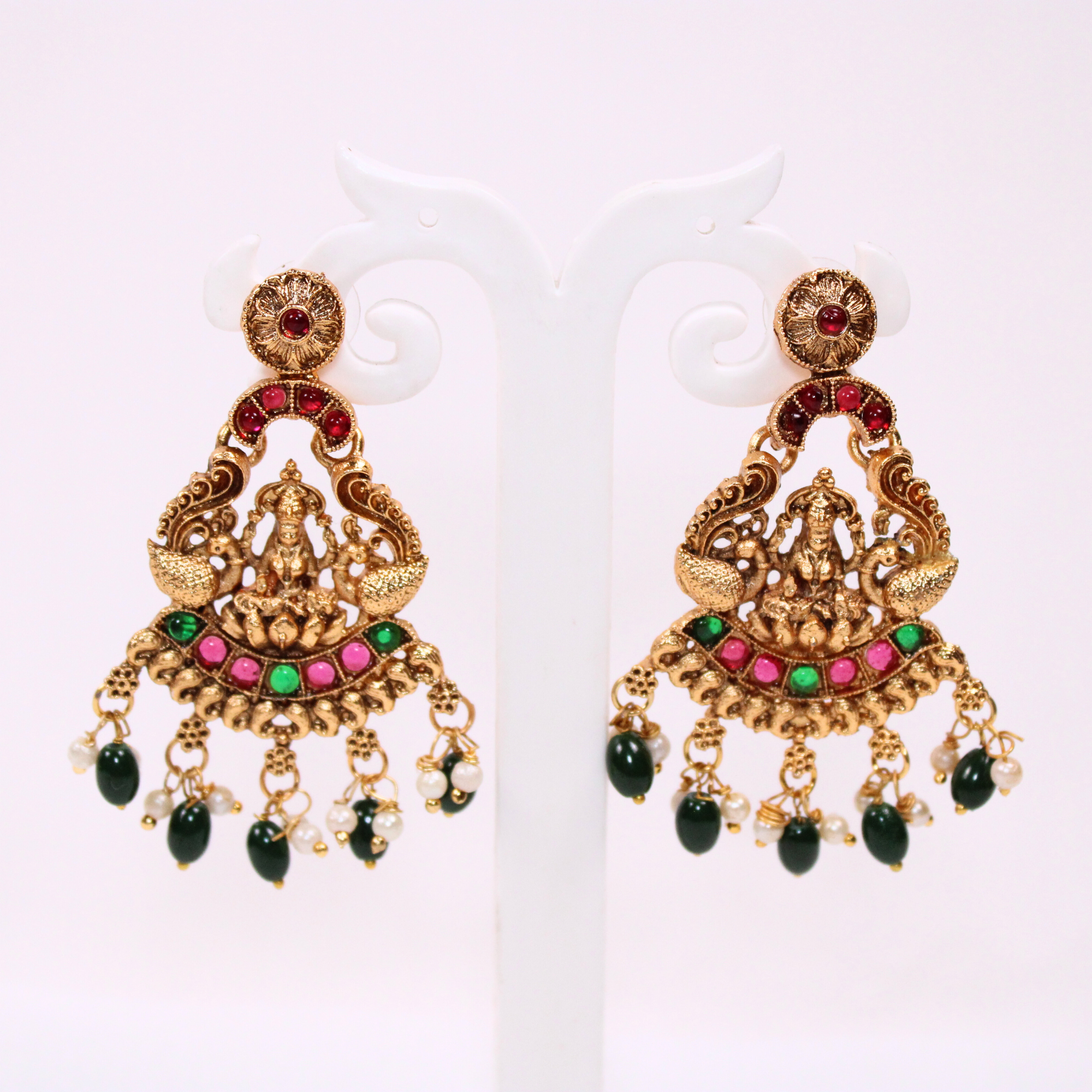 Lakshmi Peacock Arch Temple Necklace Set with Earrings