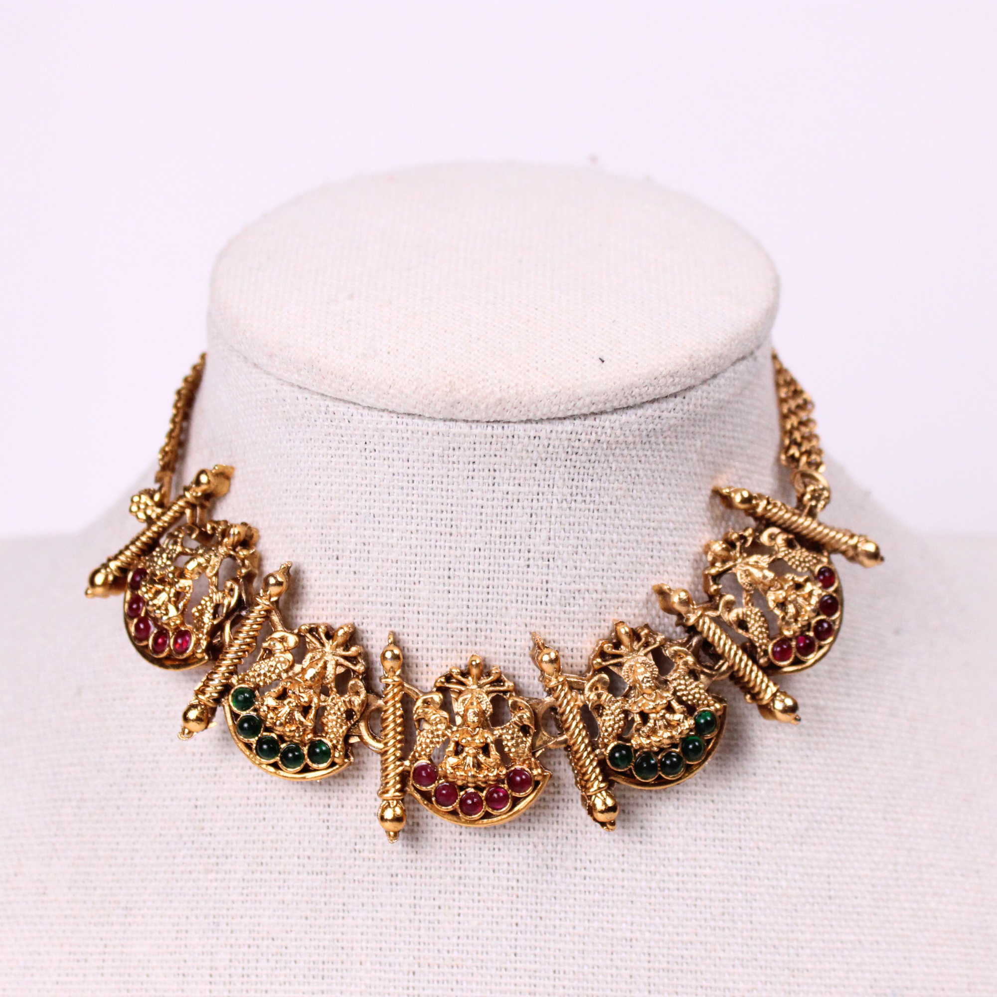 Guttapusalu-Style Lakshmi Choker Set with Earrings