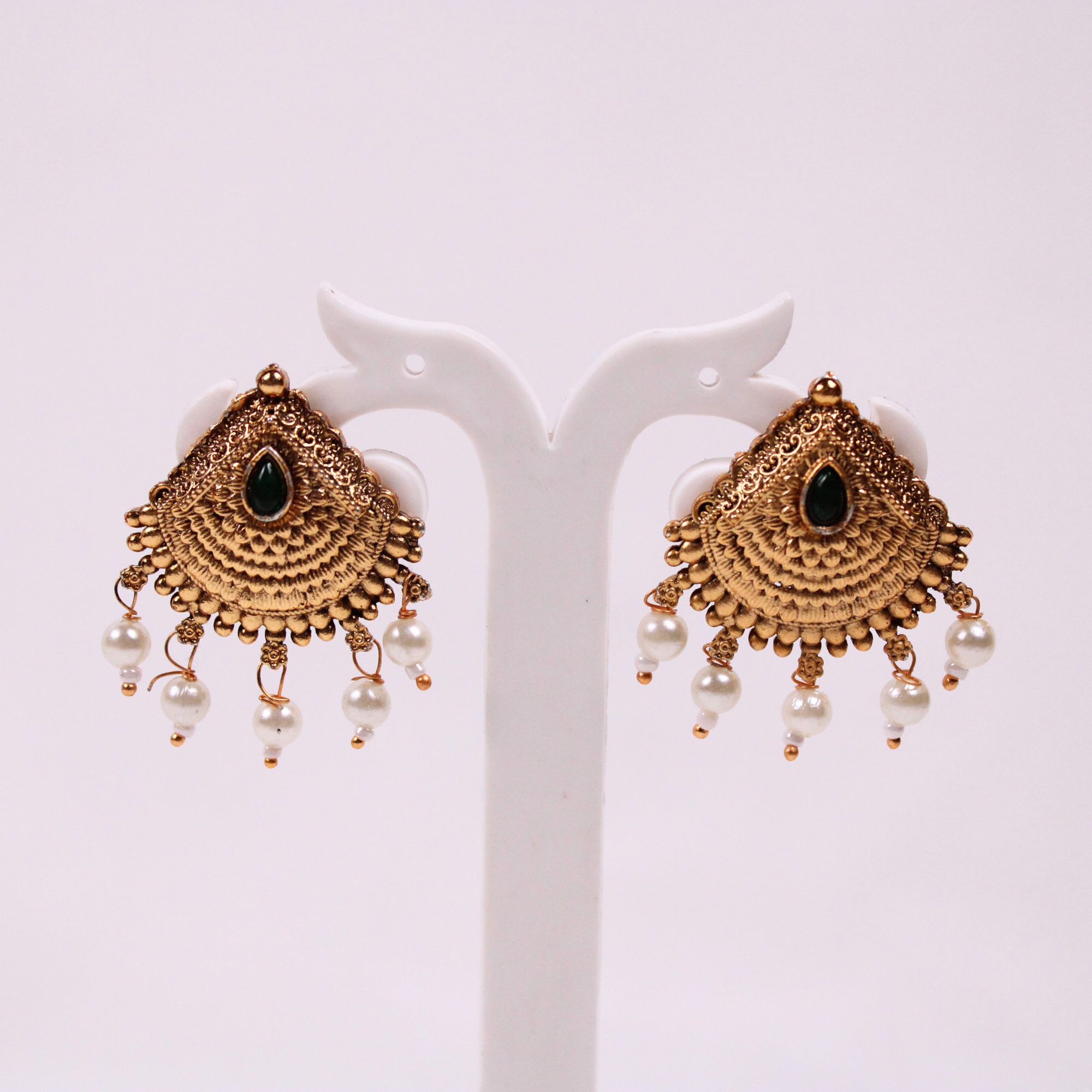 Antique Green Drop Pearl Necklace Set with Earrings