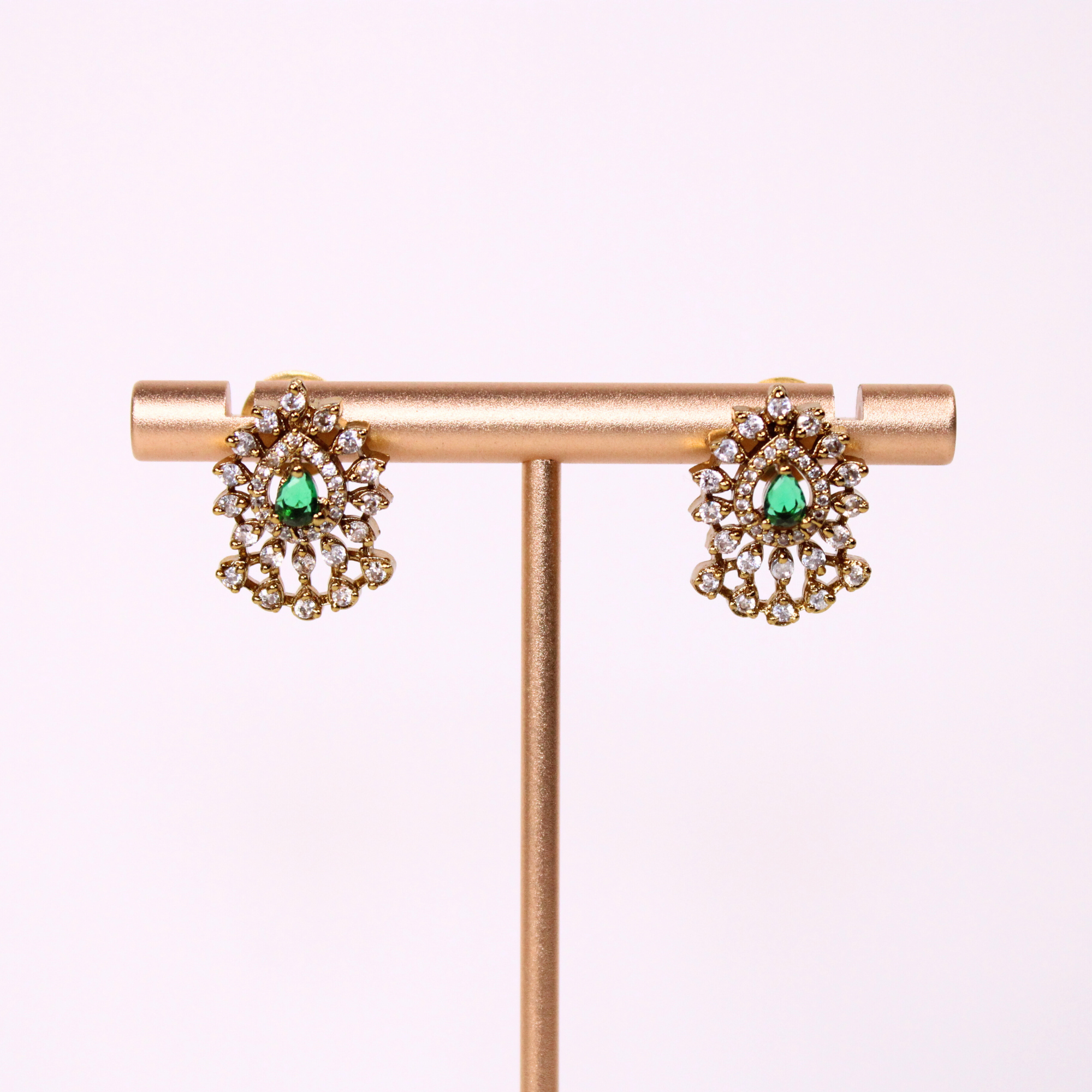 Emerald Green Stone Floral Pendant Necklace and Earring Set