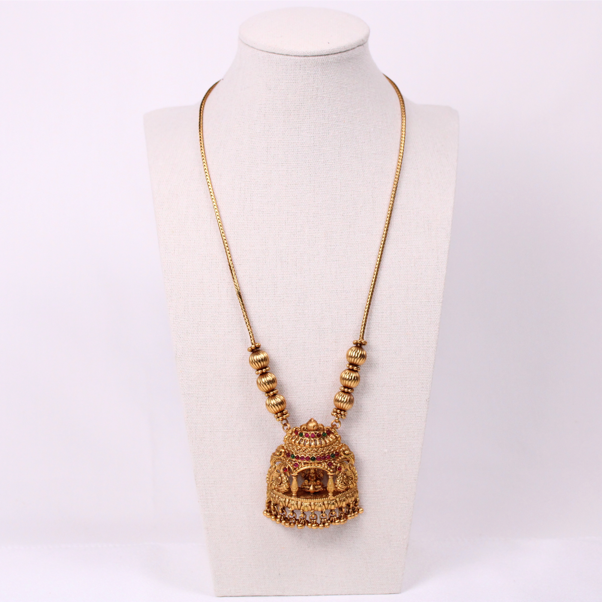 Temple-Inspired Lakshmi Aram Set with Dome Motif and Earrings