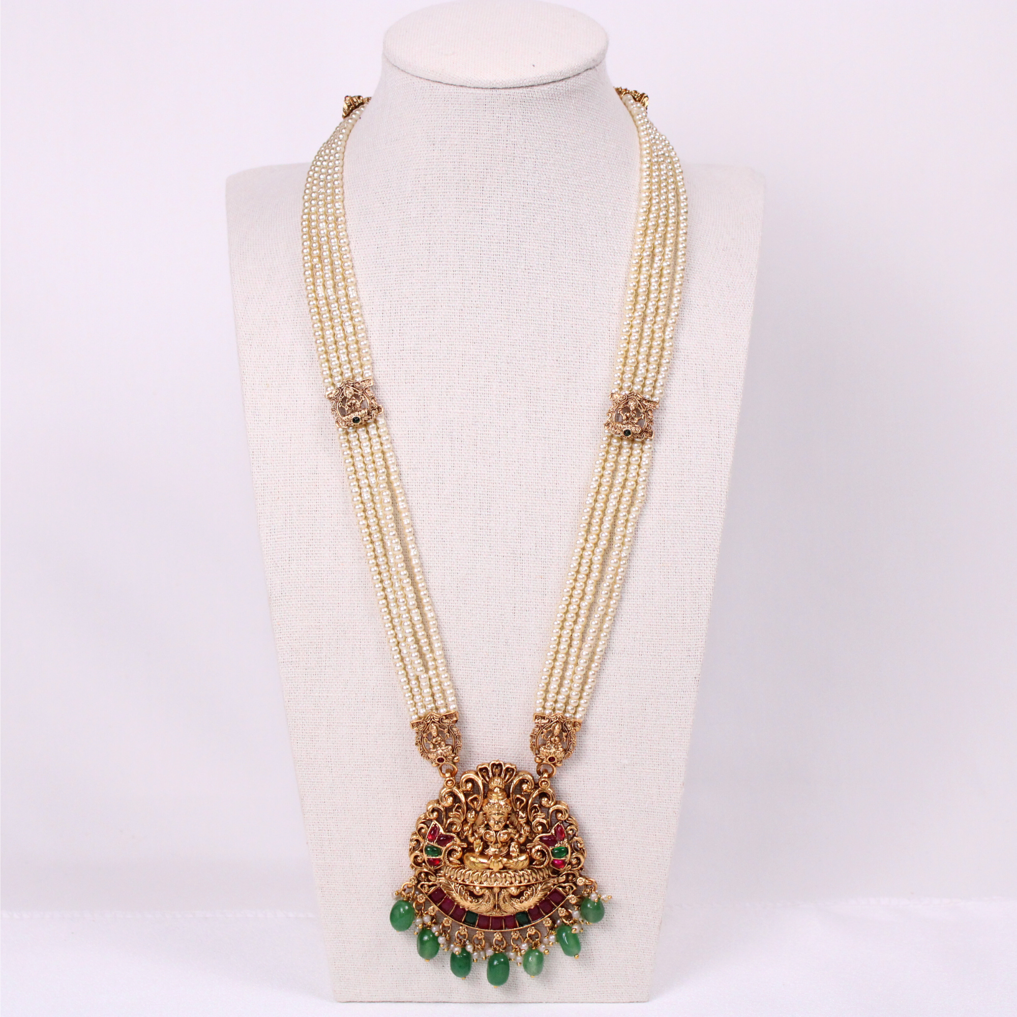 Lakshmi Pearl Strand Temple Aram Set with Earrings