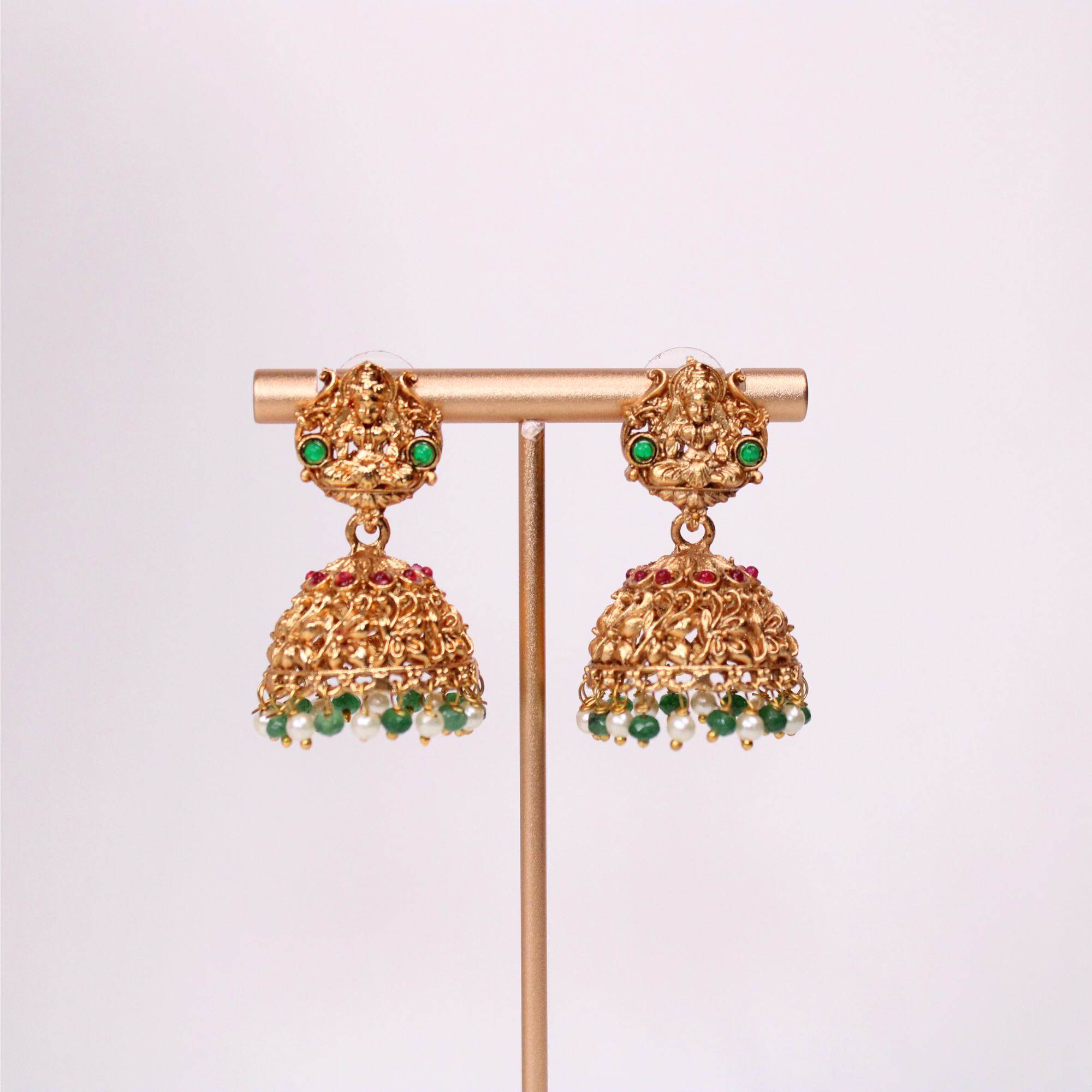 Lakshmi Pearl Strand Temple Aram Set with Earrings