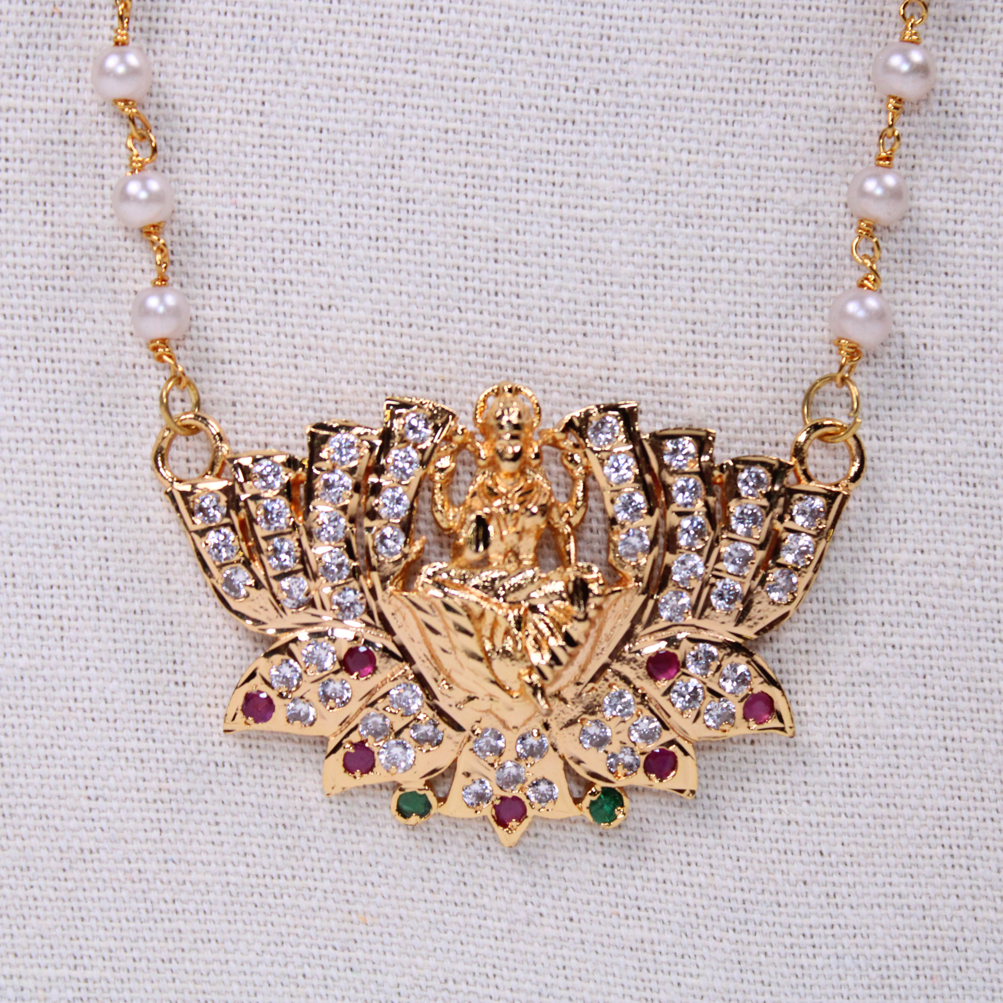 Lakshmi Lotus Motif Pearl Mala