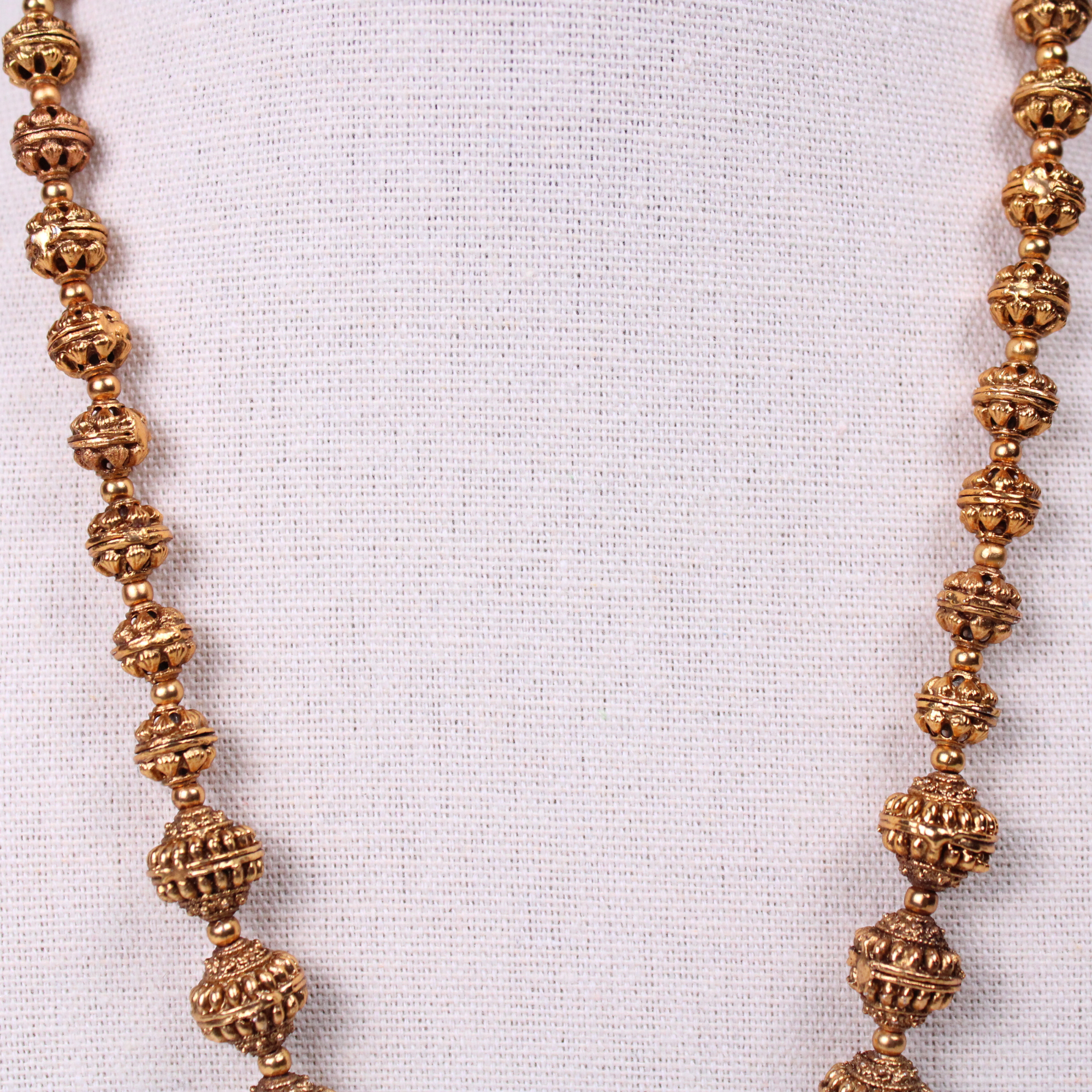 Lakshmi Temple Coin Aram Set with Green & Pearl Detailing and Earrings