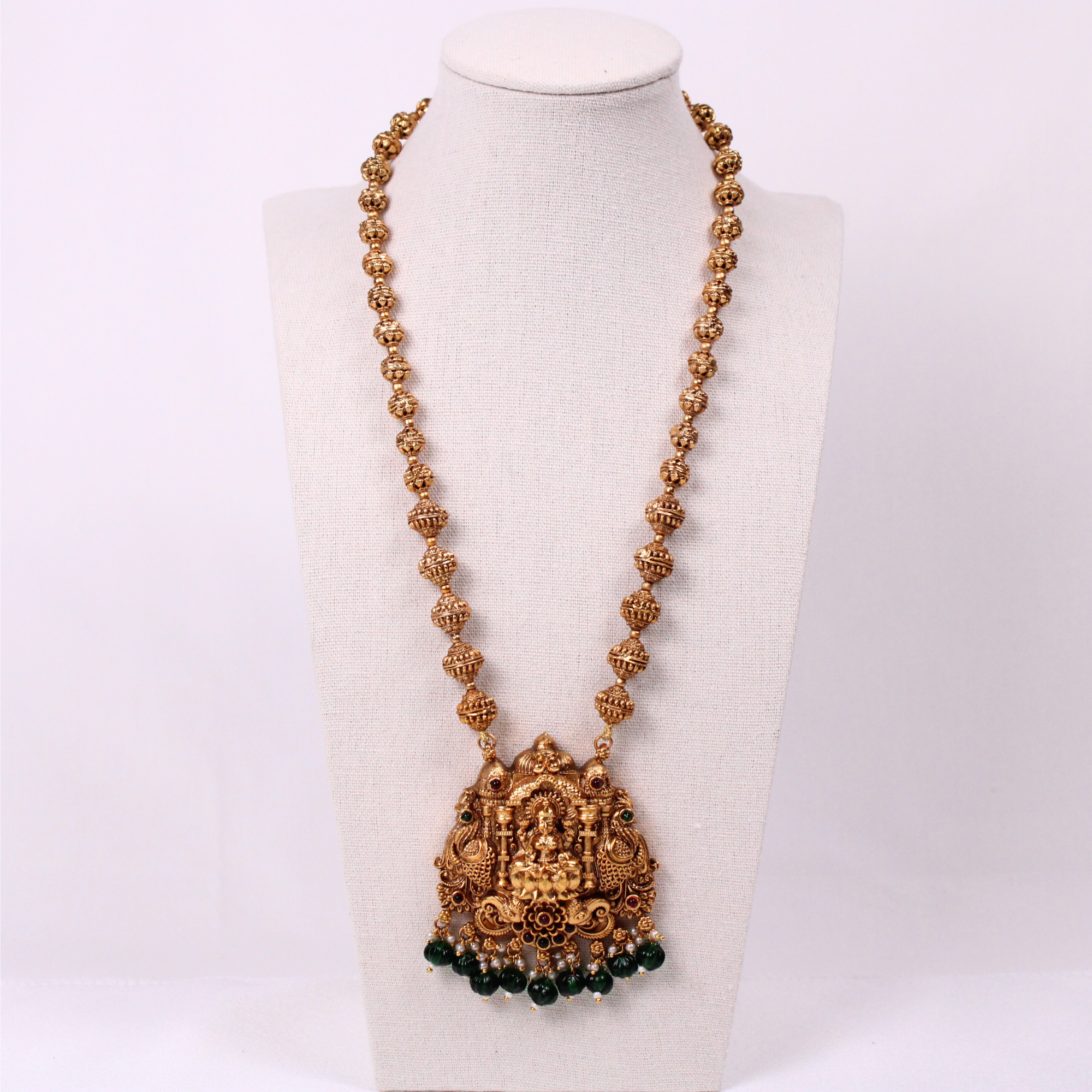 Lakshmi Temple Aram with Emerald Green Earrings