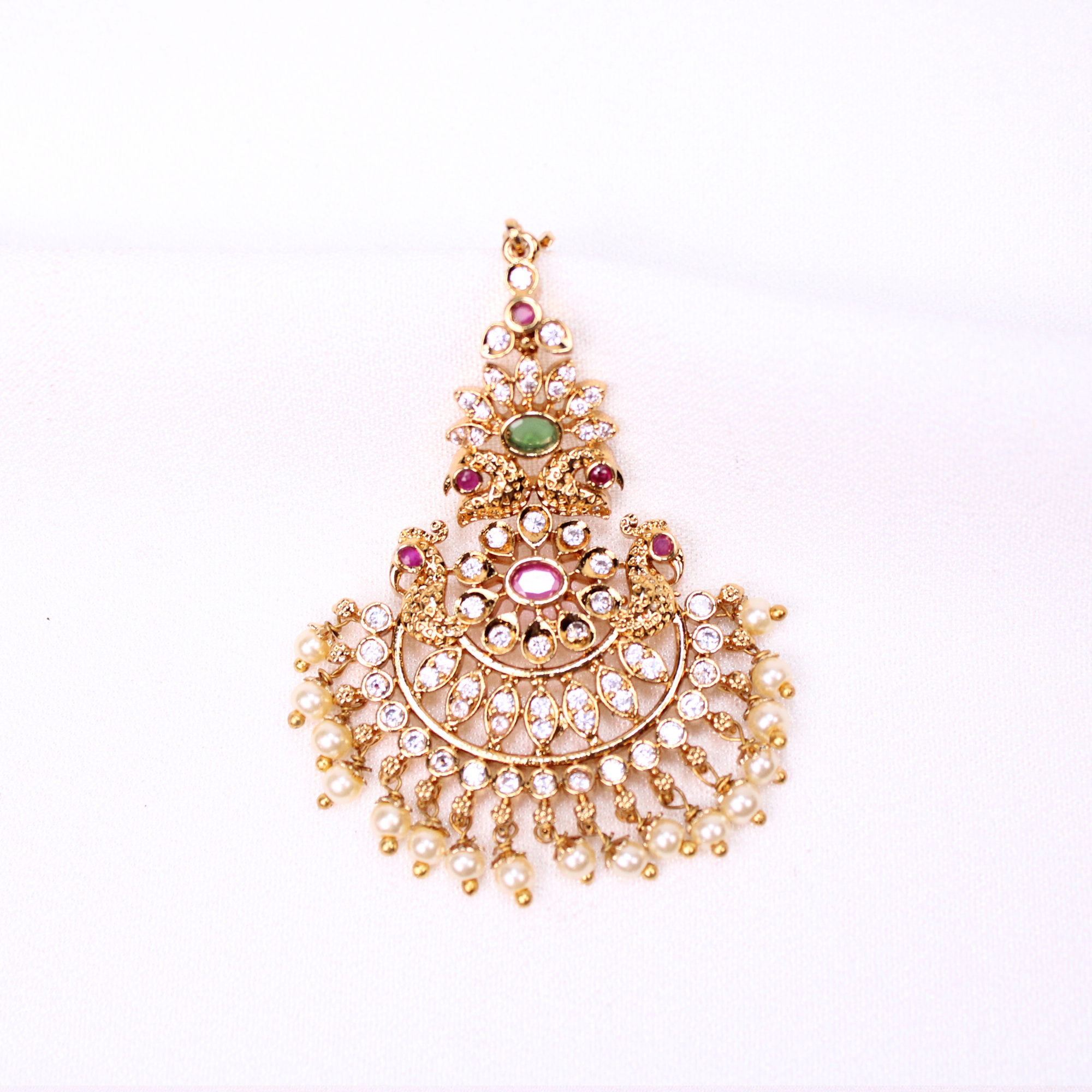 Peacock Netti sutti with Ruby-Color, Green, and Pearl Accents