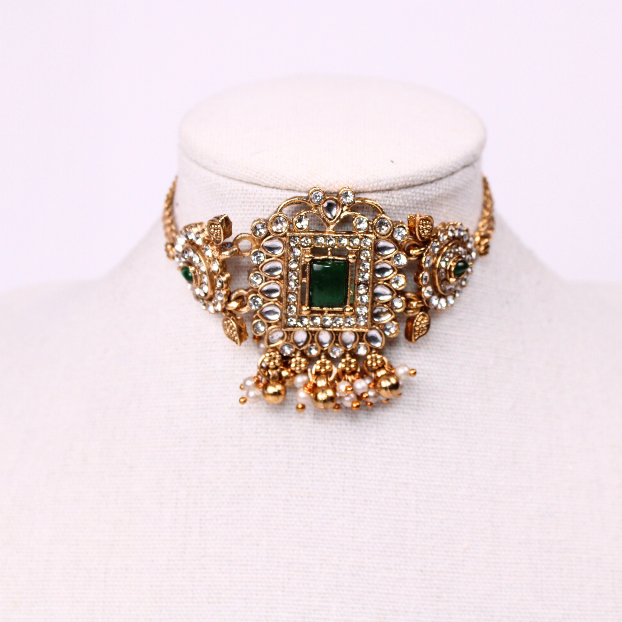 Emerald Kundan Square Choker Set with Earrings