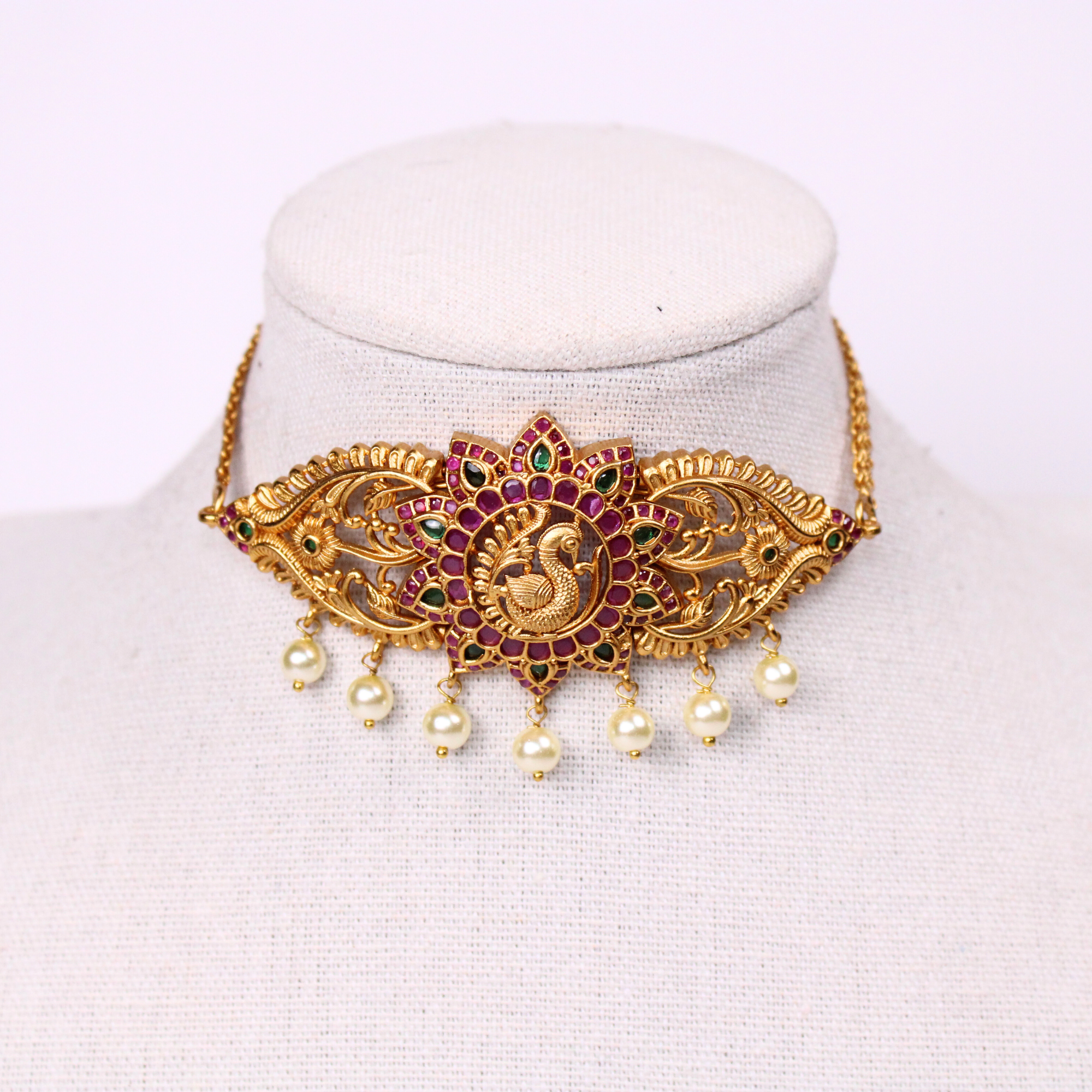 Navaratna Peacock Heritage Temple Choker Set with Earrings
