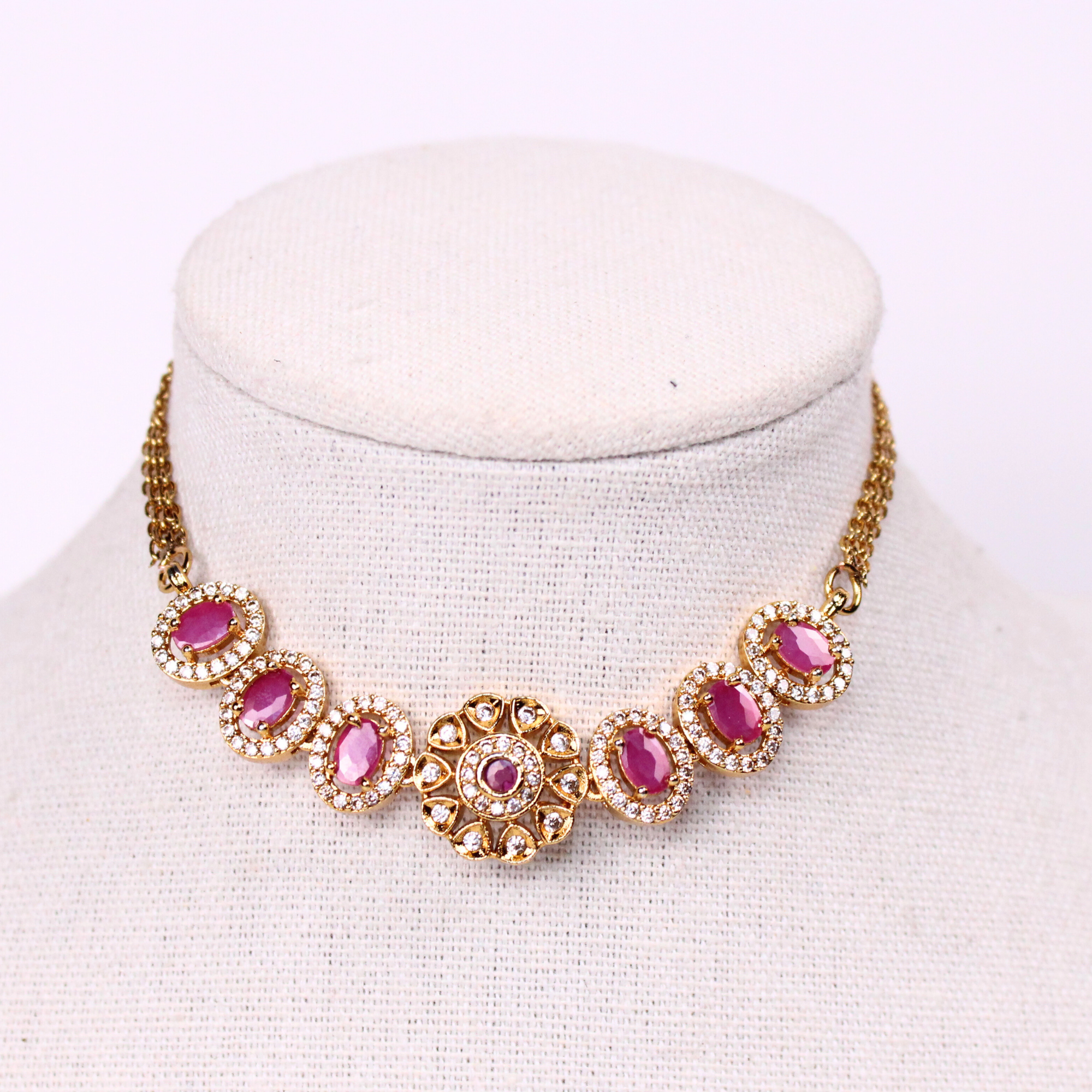 Navaratna Ruby Floral Choker Set with  Earrings