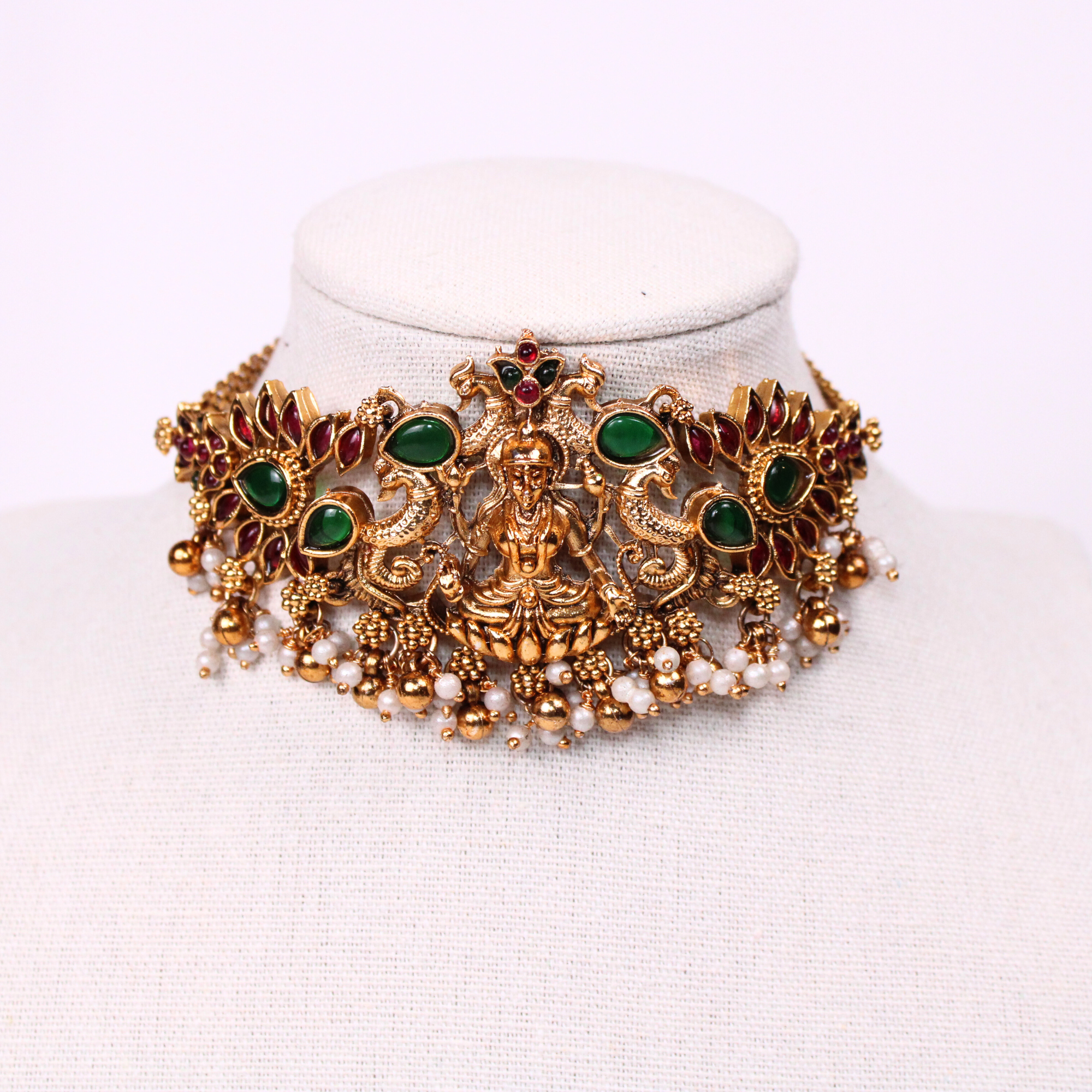 Lakshmi Peacock Temple Choker Set with Earrings