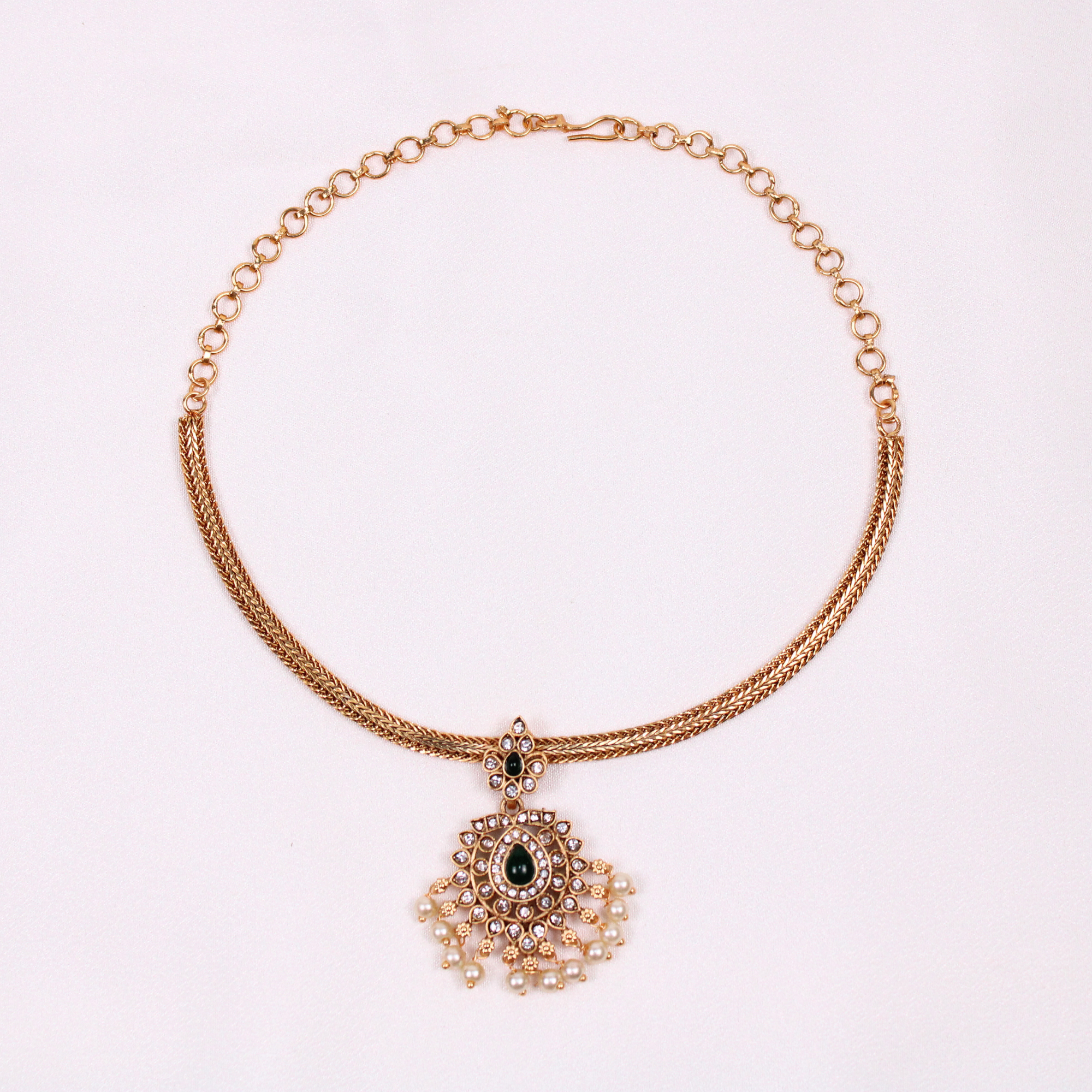 Green-Color Teardrop Pendant Necklace Set with Earrings