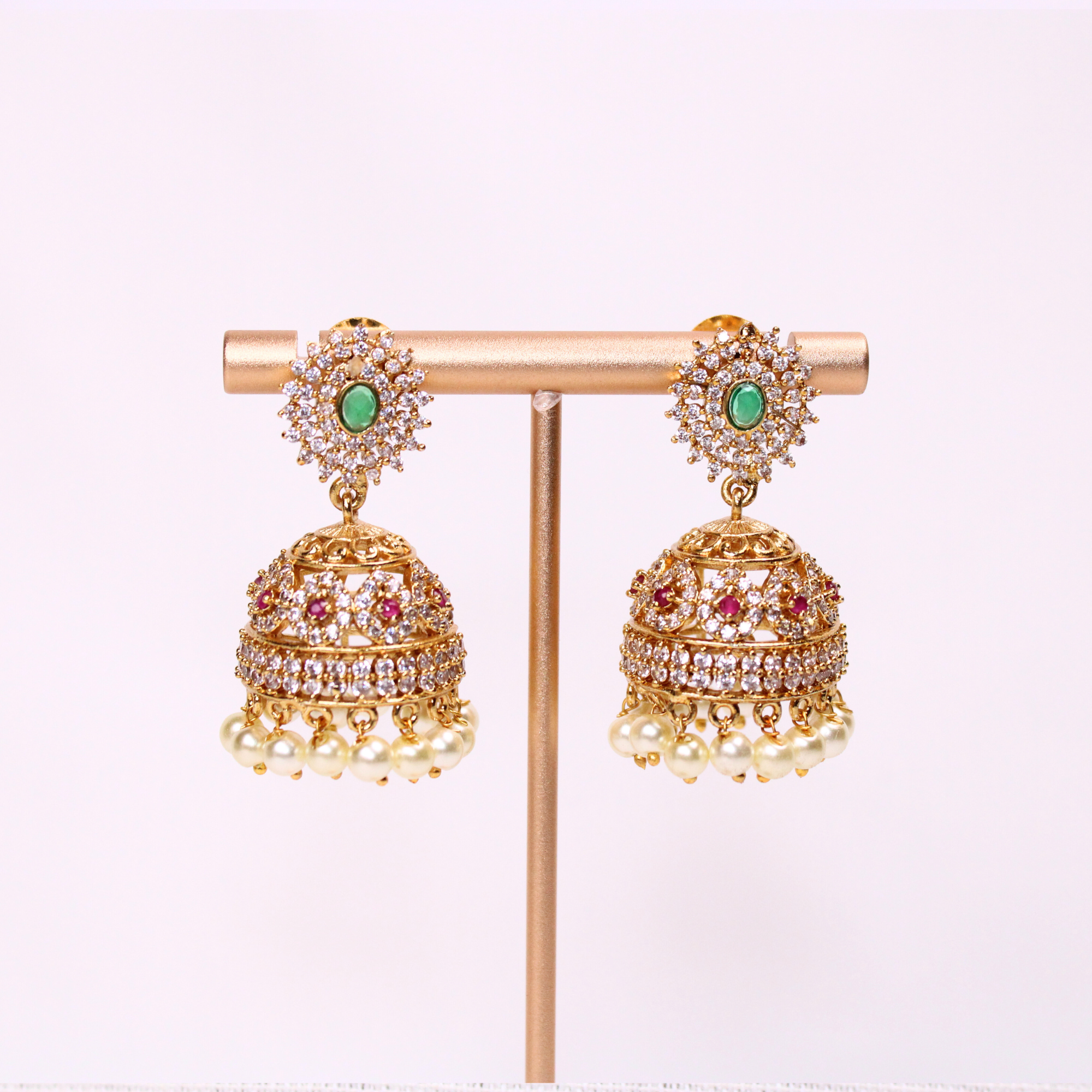 Emerald Radiance Gold-Plated Temple Earrings