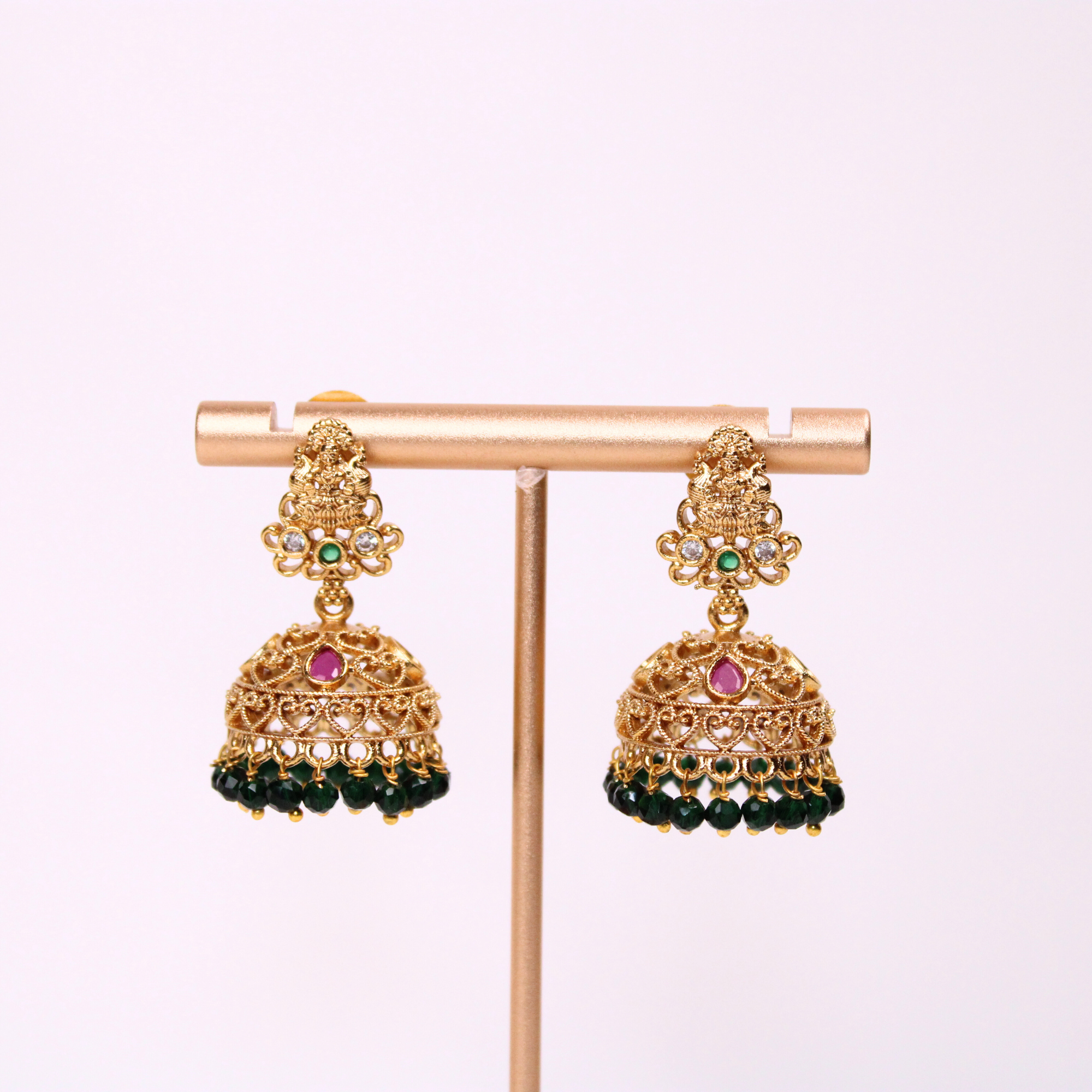 Lakshmi Emerald Color Earrings