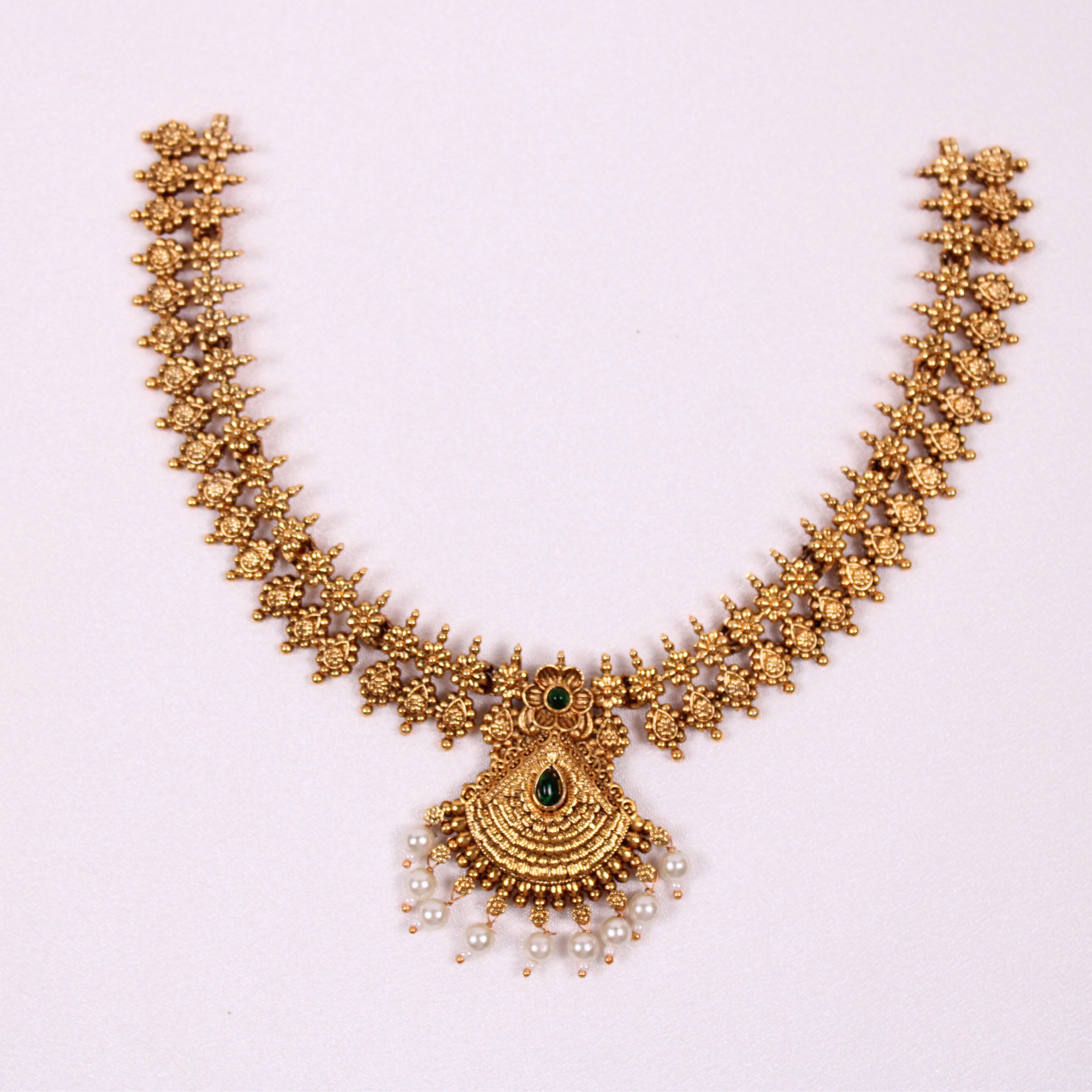 Antique Green Drop Pearl Necklace Set with Earrings