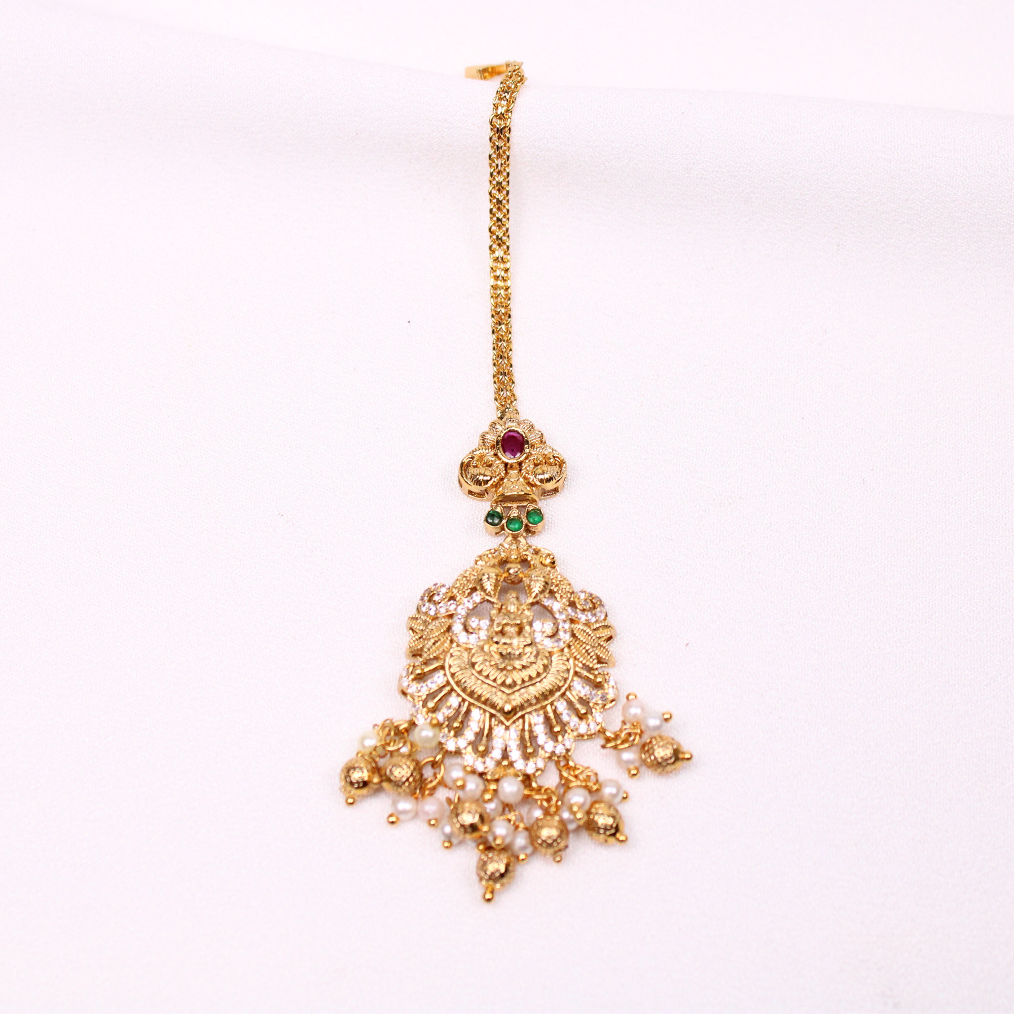 Lakshmi Netti sutti with Ruby-Color, Green, and Pearl Accents