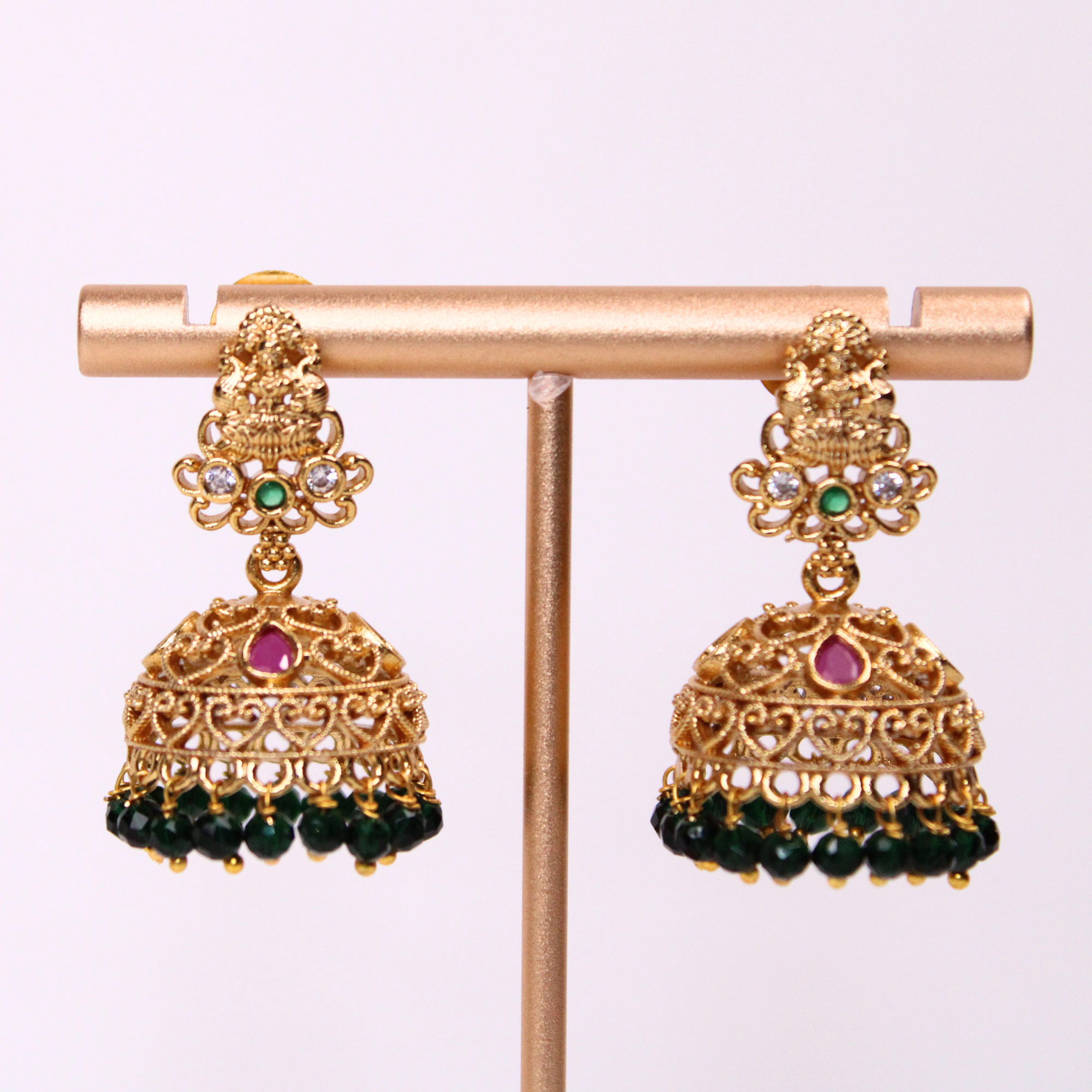 Lakshmi Emerald Color Earrings