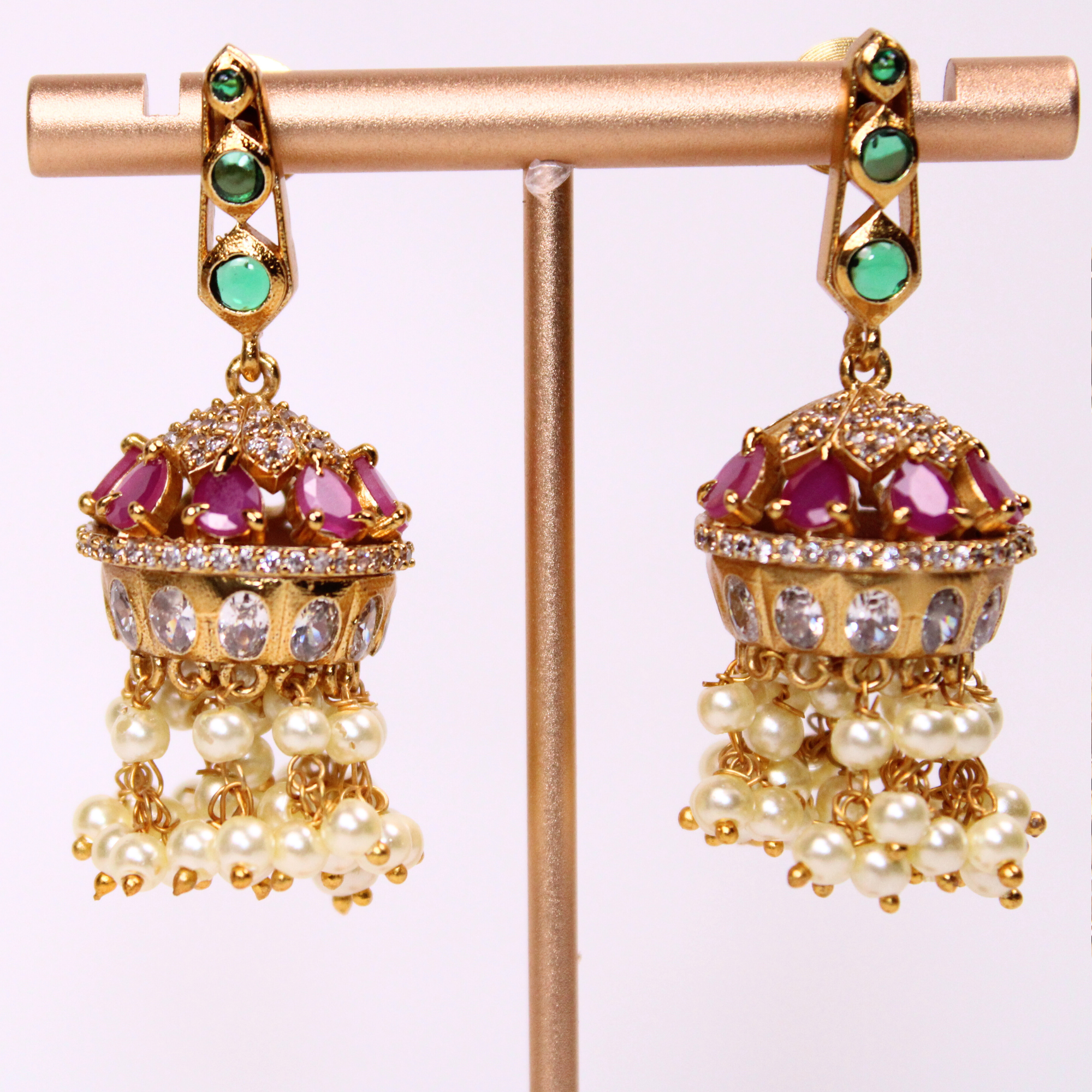 Ruby Emerald Dome Earrings