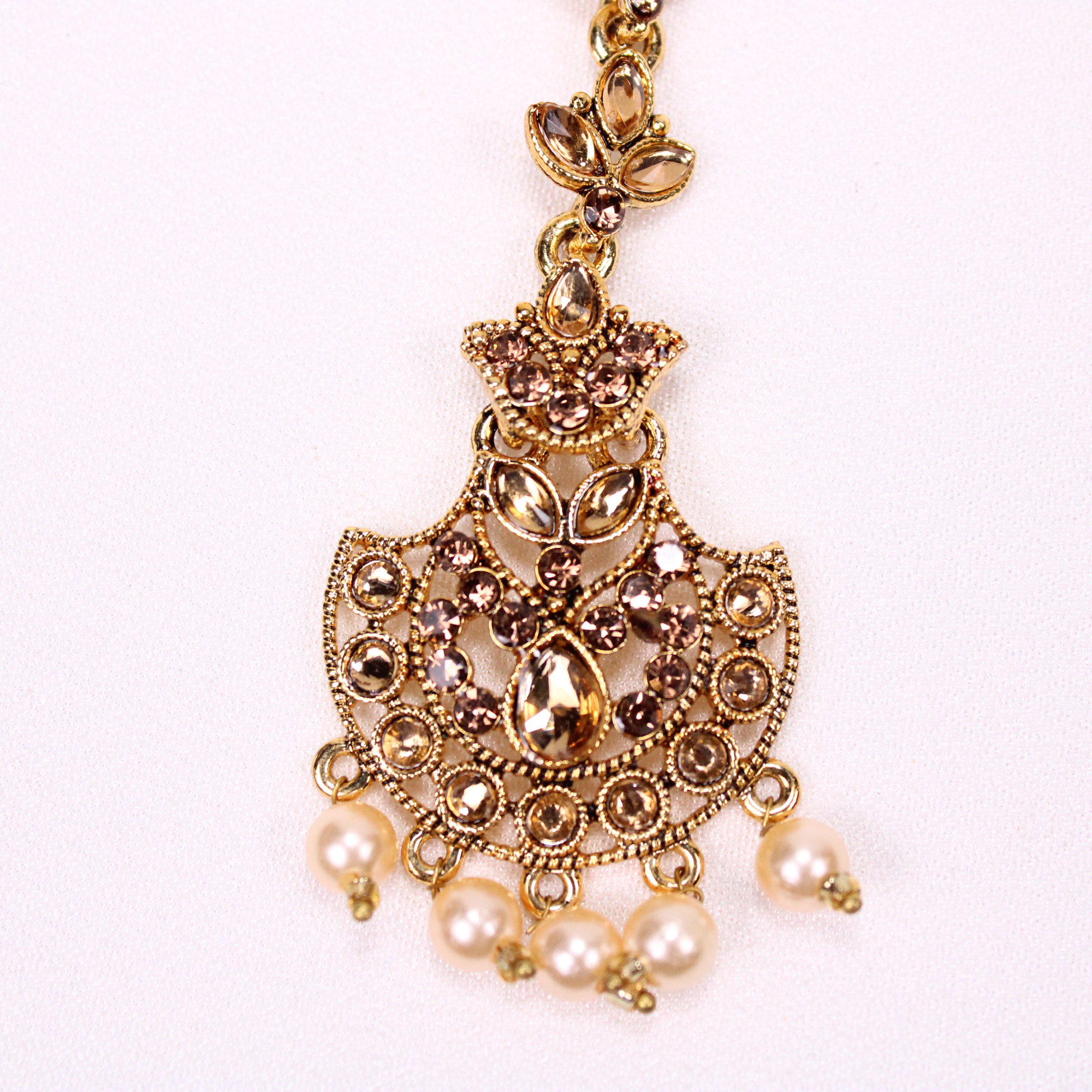 Floral Netti sutti with Champagne Stones and Pearl Drops