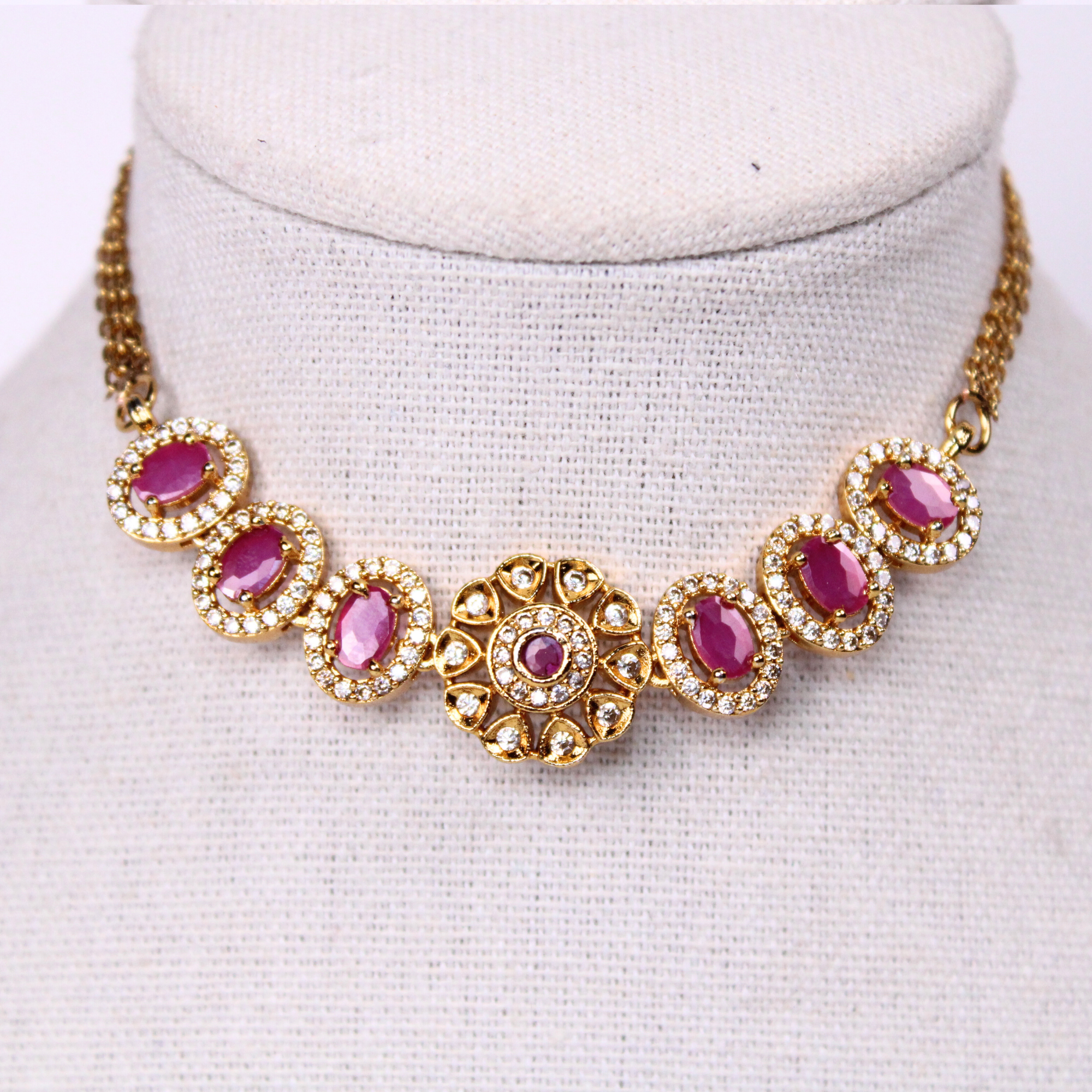 Navaratna Ruby Floral Choker Set with  Earrings