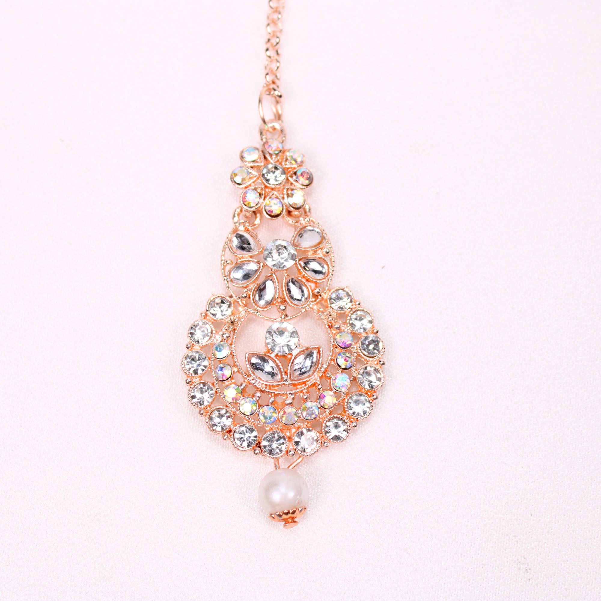 Floral Netti sutti with Crystal Accents and Pearl Drop