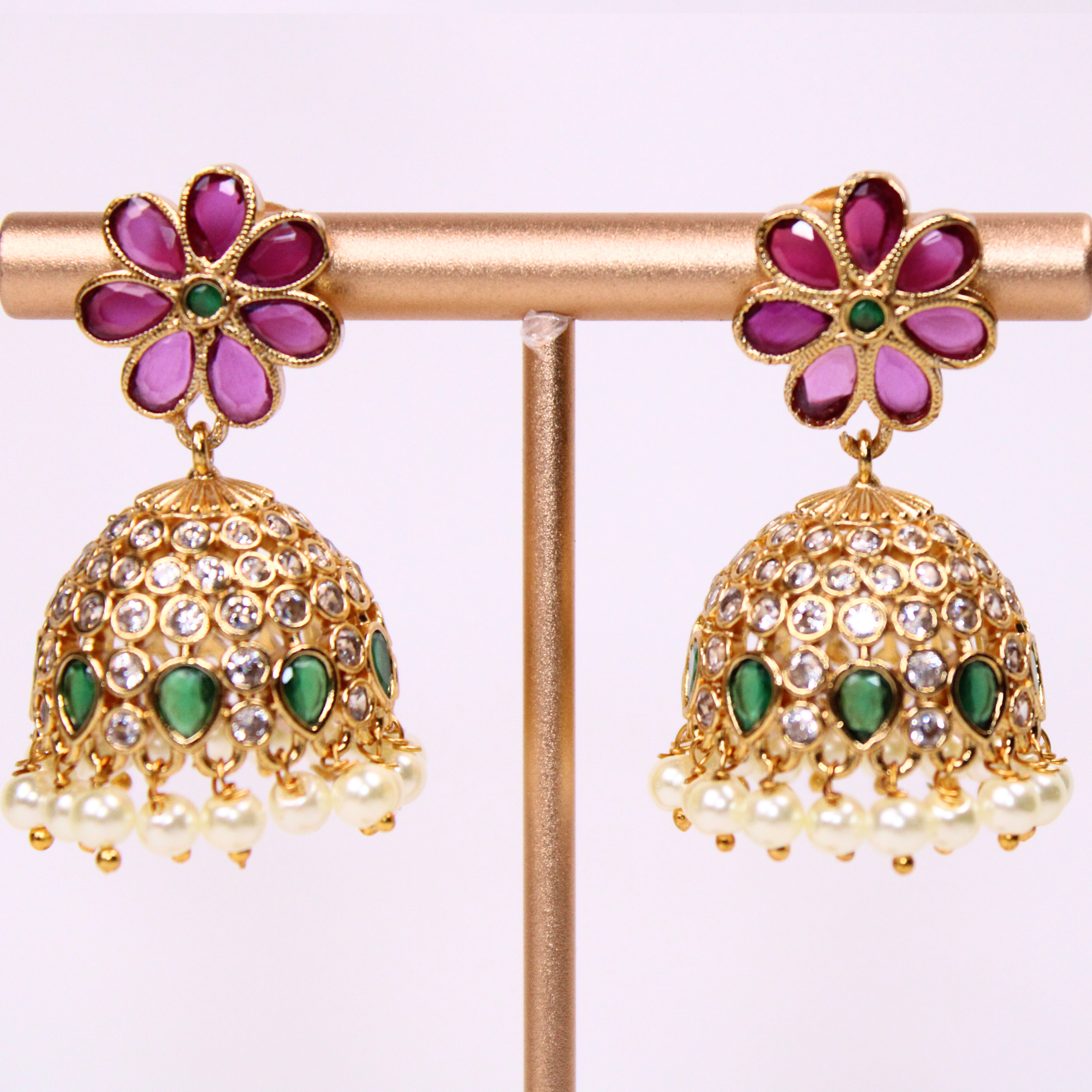 Lotus Bloom Ruby-Green Earrings