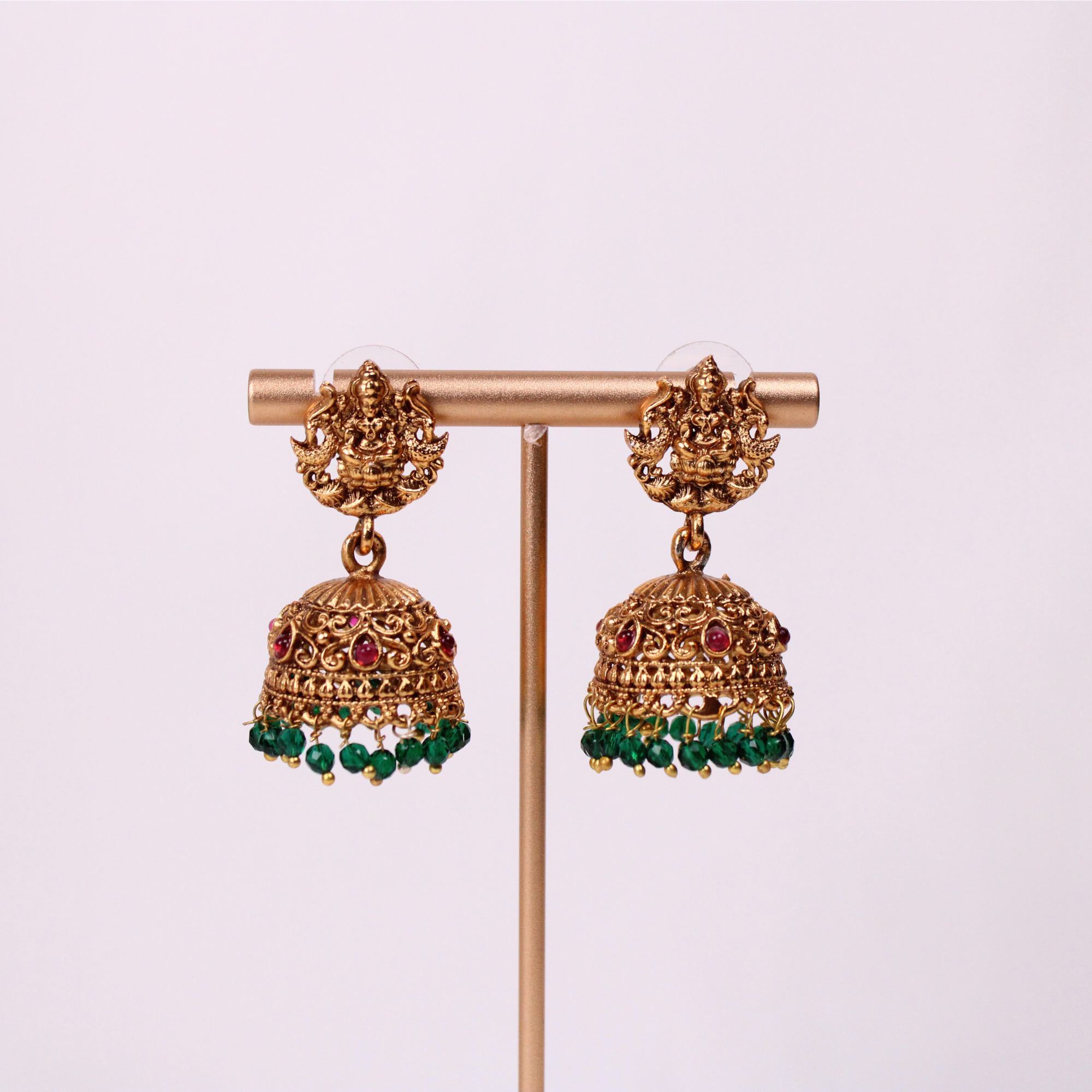 Lakshmi Temple Aram with Emerald Green Earrings