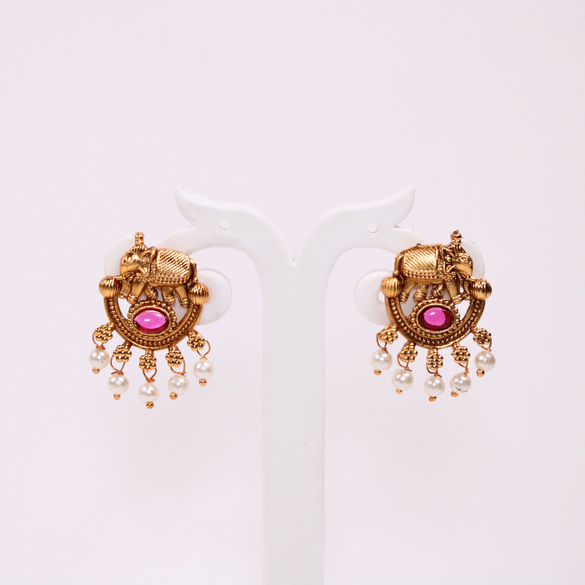 Elephant Motif Temple Necklace Set with Earrings