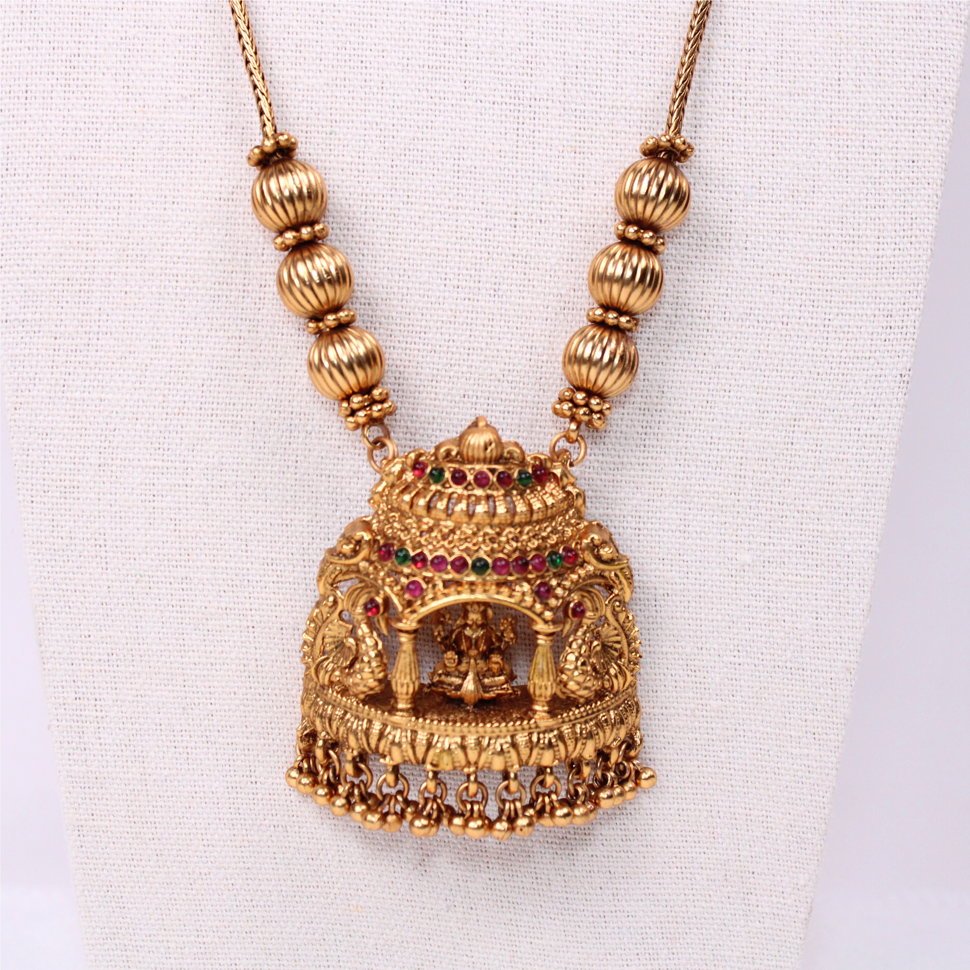 Temple-Inspired Lakshmi Aram Set with Dome Motif and Earrings
