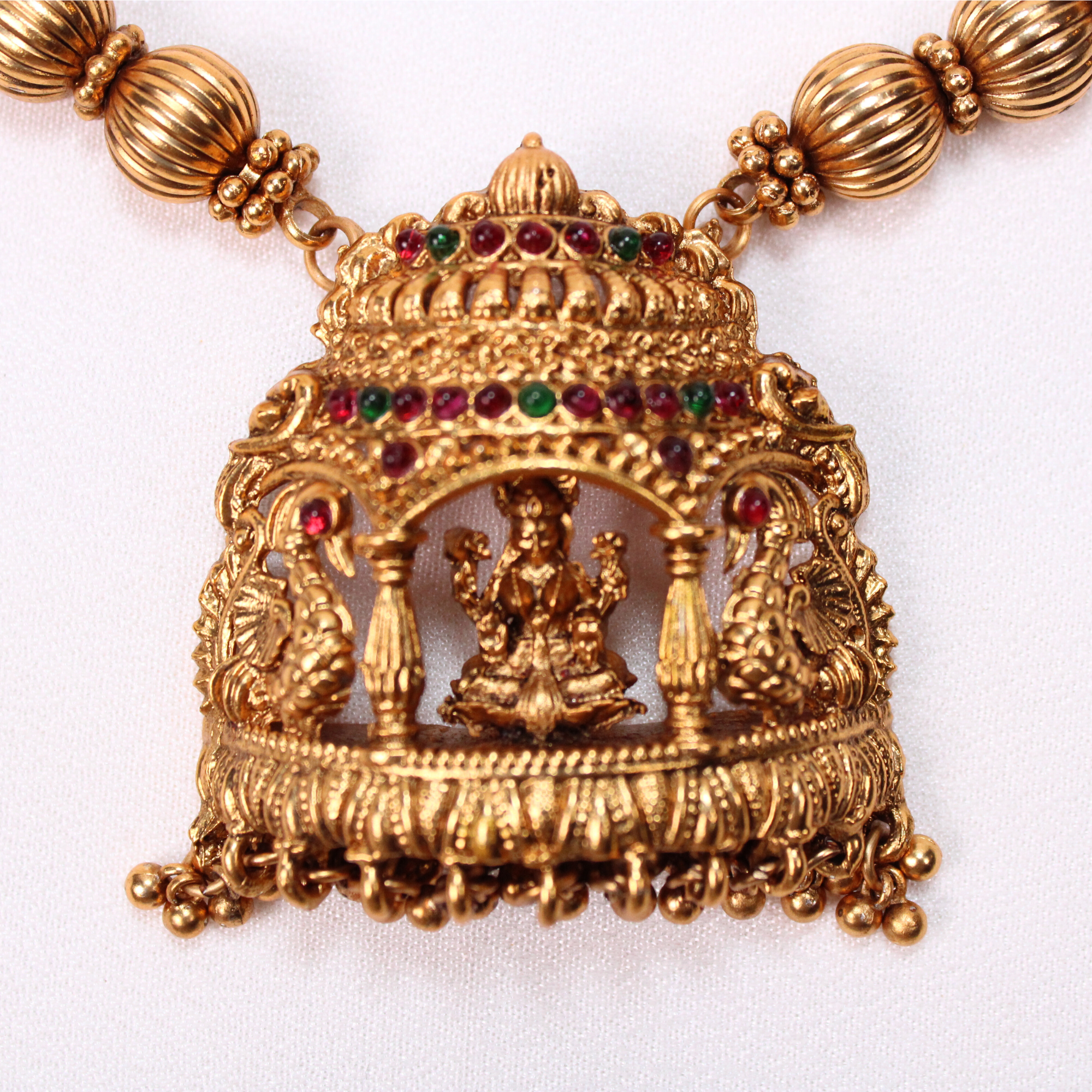 Temple-Inspired Lakshmi Aram Set with Dome Motif and Earrings